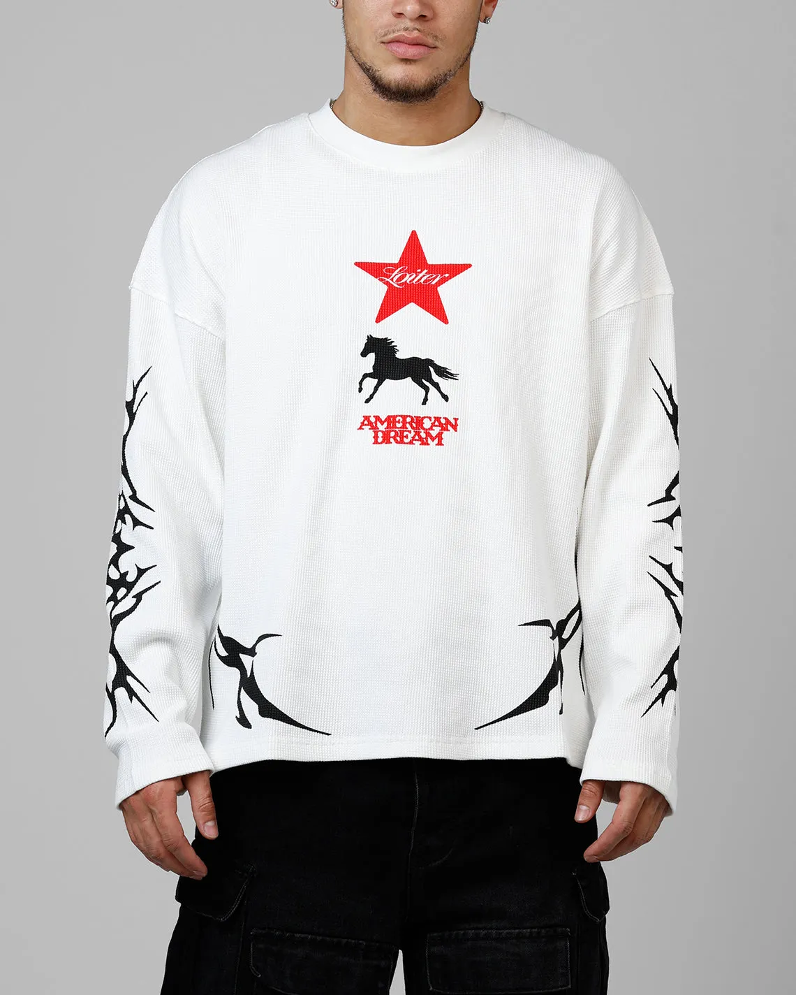Loiter American Dream Waffle Knit Long Sleeve T-Shirt White sold by Culture Kings