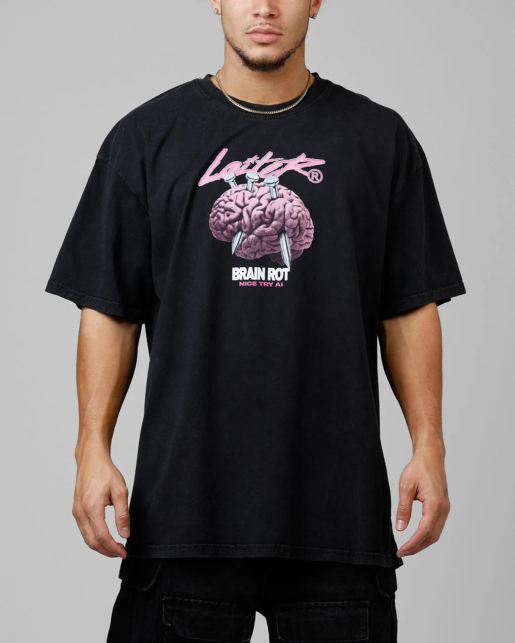 Loiter Brain Rot Vintage T-Shirt Black Acidwash sold by Culture Kings product image thumbnail 2