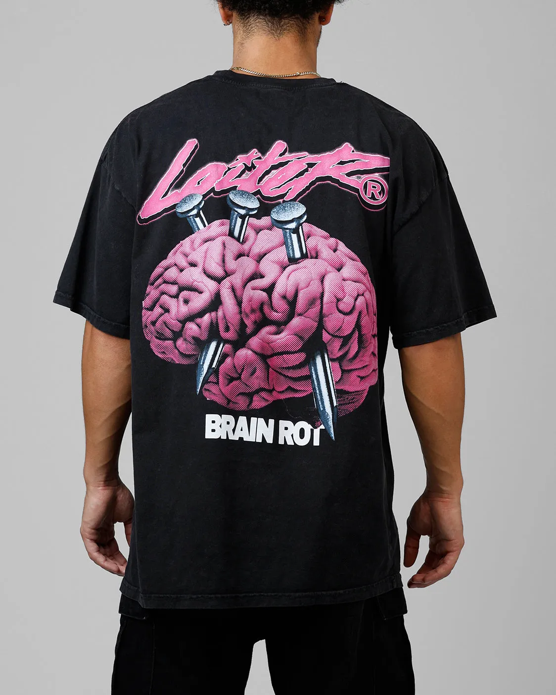 Loiter Brain Rot Vintage T-Shirt Black Acidwash sold by Culture Kings