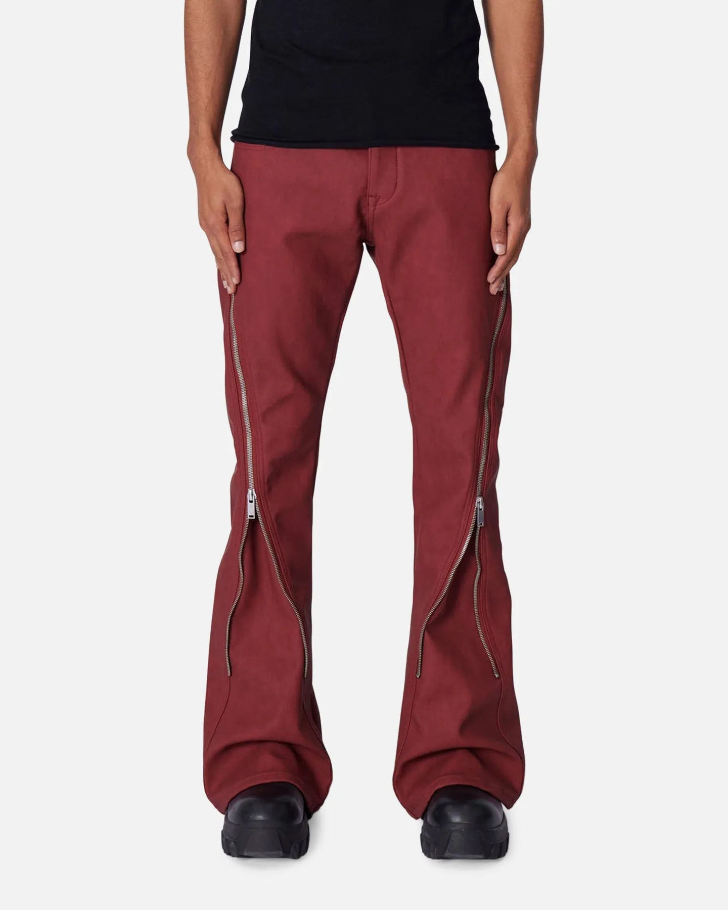 MNML D519 Leather Zipper Flare Pants Red sold by Culture Kings