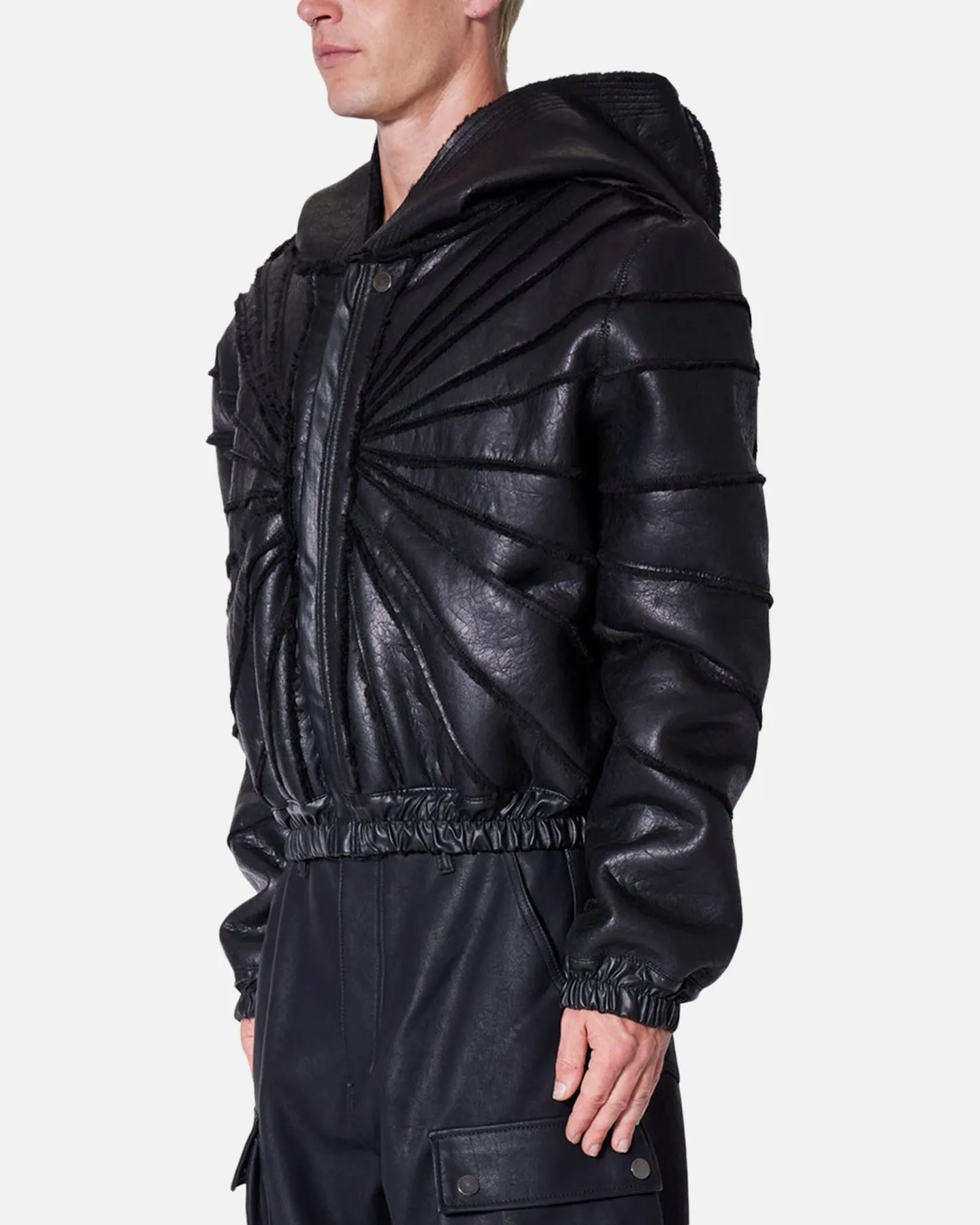 MNML Leather Web Cropped Zip Up Hoodie Black sold by Culture Kings product image thumbnail 2