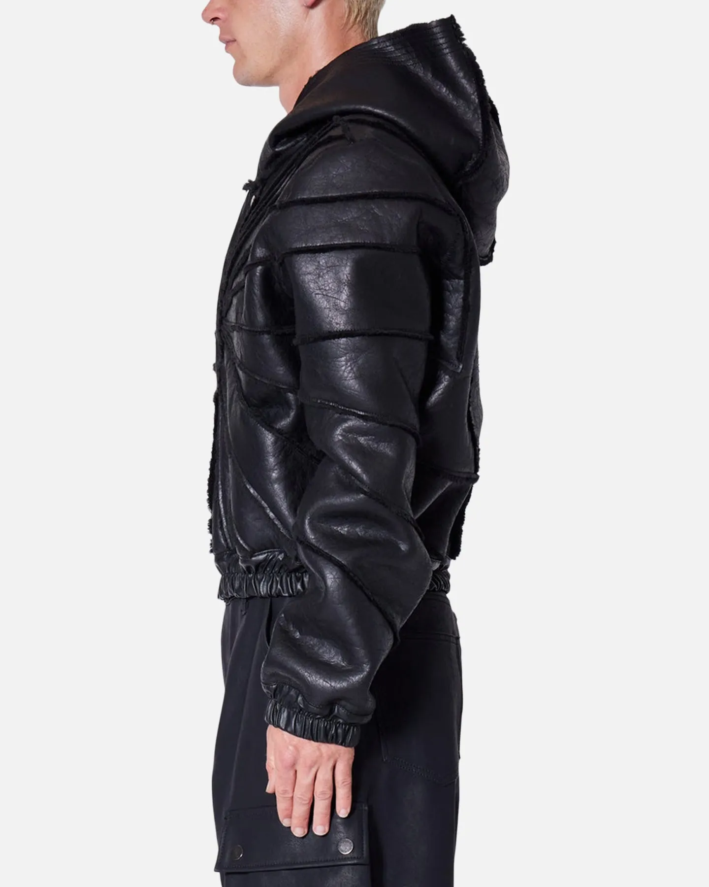 MNML Leather Web Cropped Zip Up Hoodie Black sold by Culture Kings product image thumbnail 3