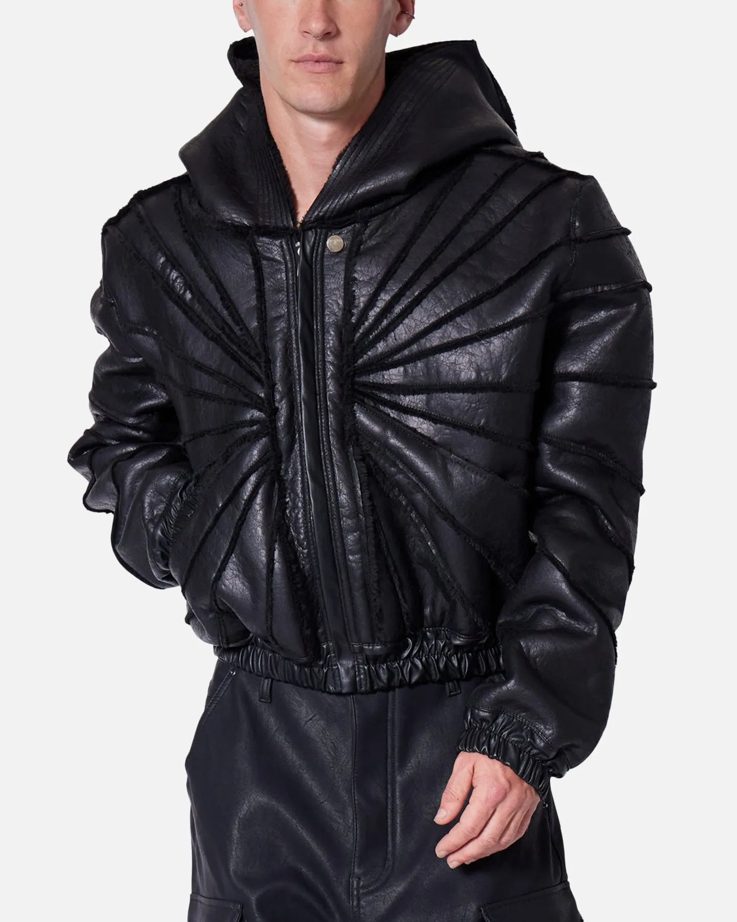 MNML Leather Web Cropped Zip Up Hoodie Black sold by Culture Kings product image thumbnail 5