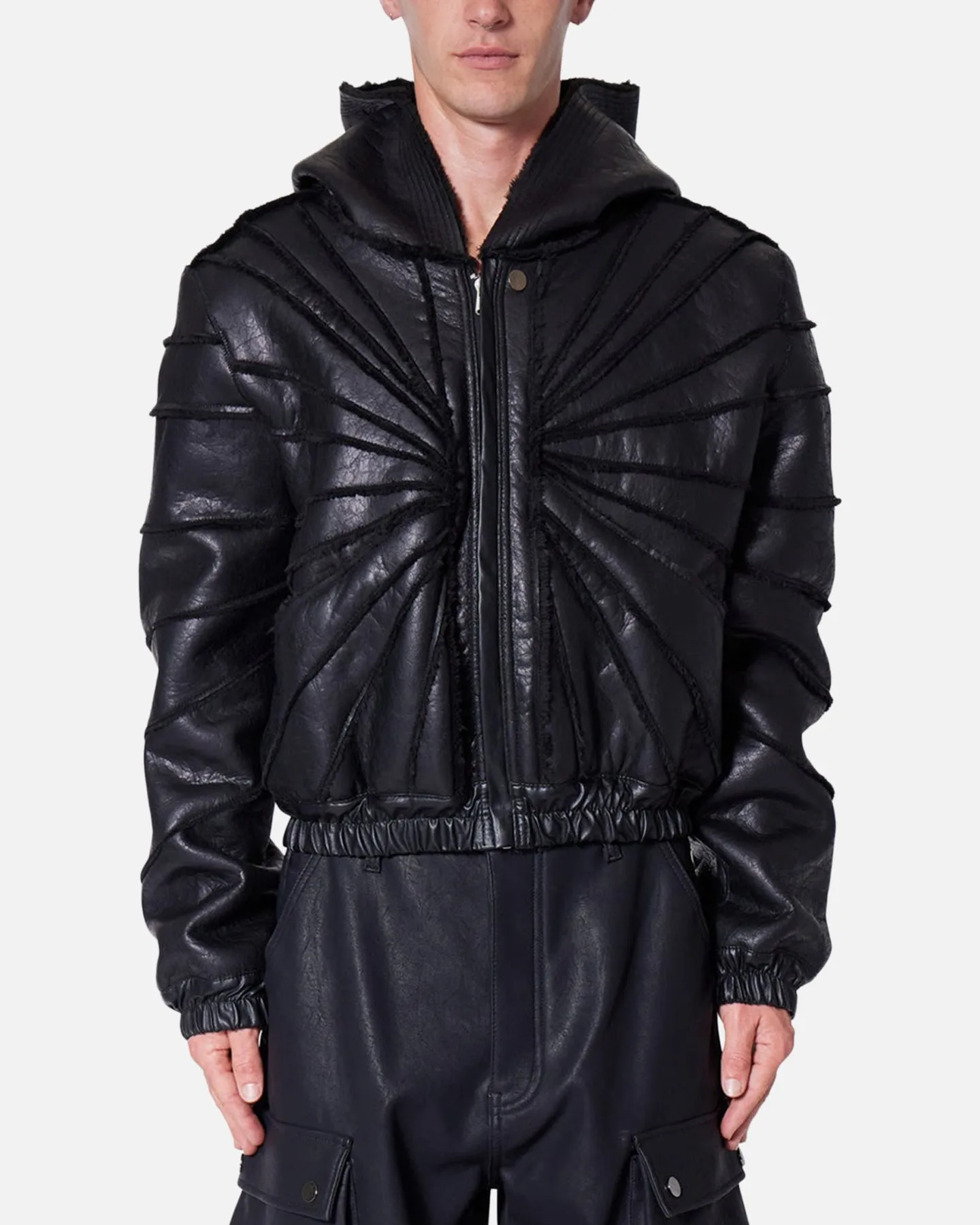 MNML Leather Web Cropped Zip Up Hoodie Black sold by Culture Kings