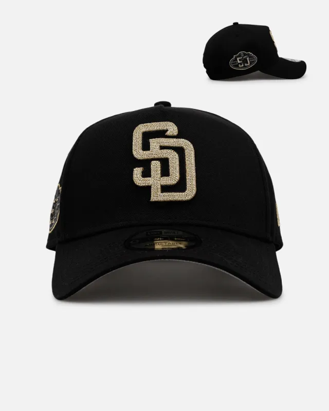 New Era San Diego Padres 'Raised Metallic Chainstitch' 9FORTY A-Frame Snapback Black sold by Culture Kings