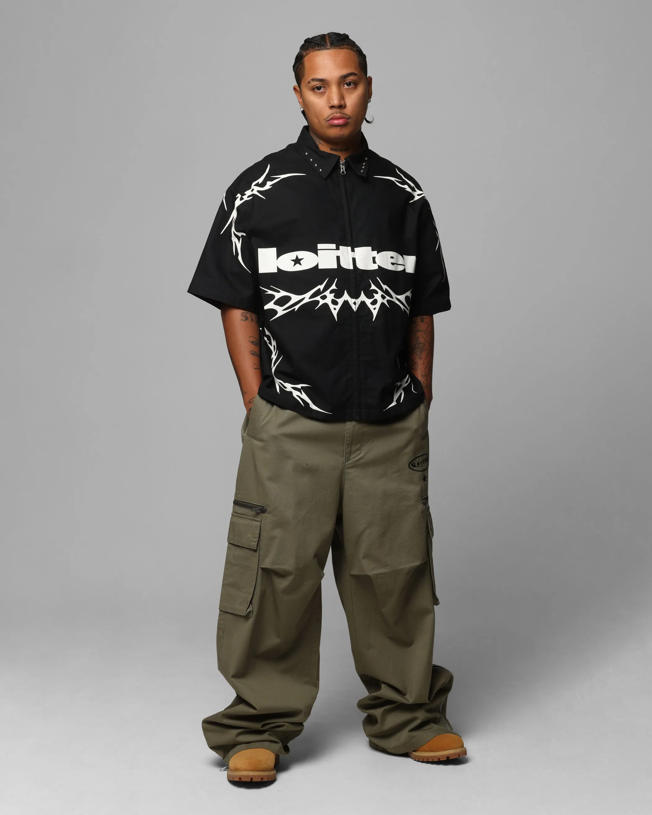 Loiter Cyber Zip Up Short Sleeve Shirt Black sold by Culture Kings product image thumbnail 3