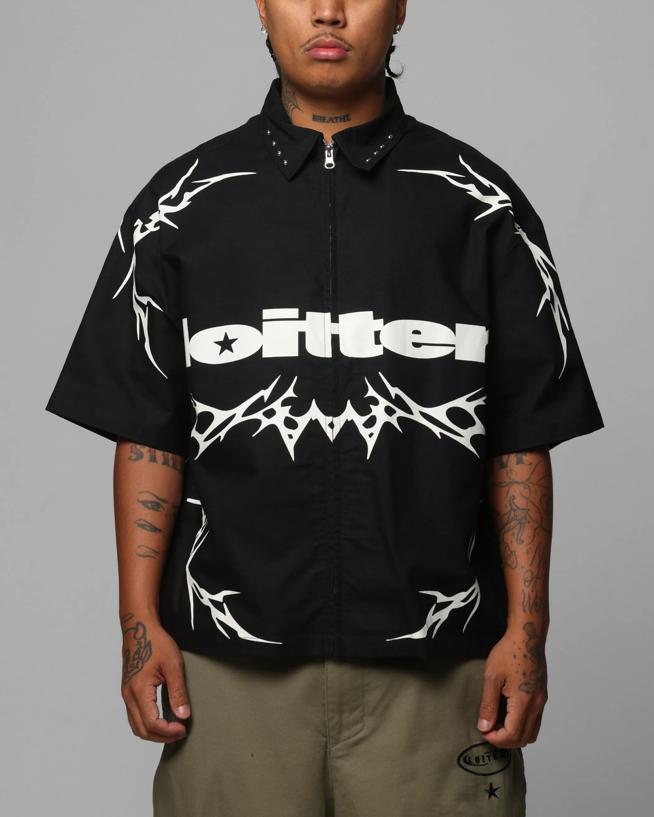 Loiter Cyber Zip Up Short Sleeve Shirt Black sold by Culture Kings