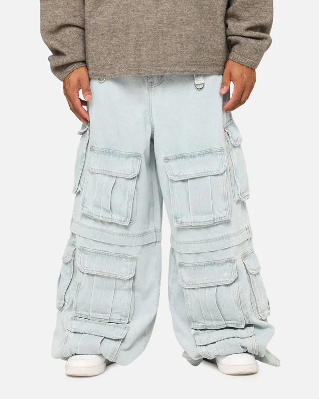 MNML Rave Multi Cargo Denim Pants Light Blue sold by Culture Kings