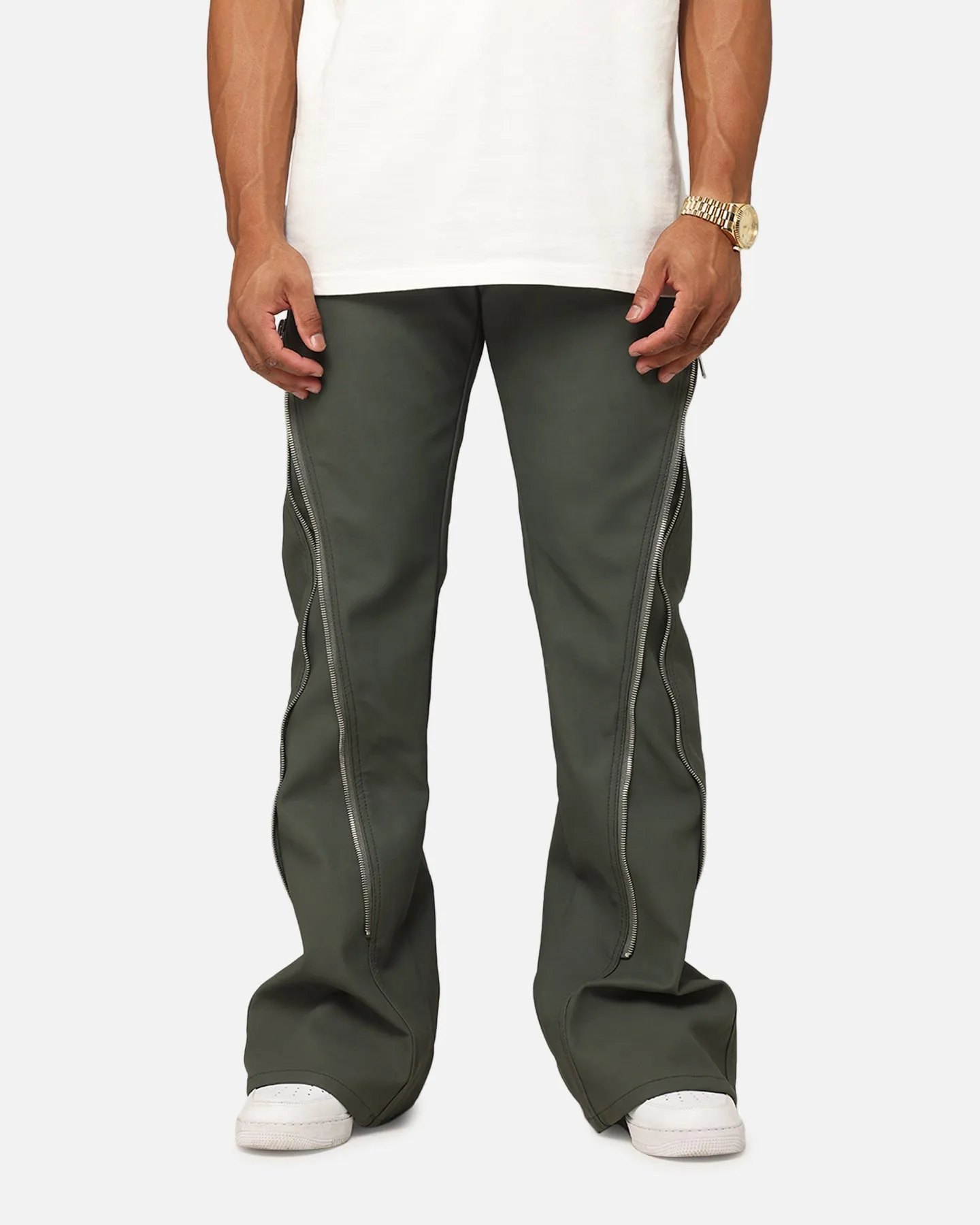 MNML D519 Leather Zipper Flare Pants Charcoal Grey sold by Culture Kings