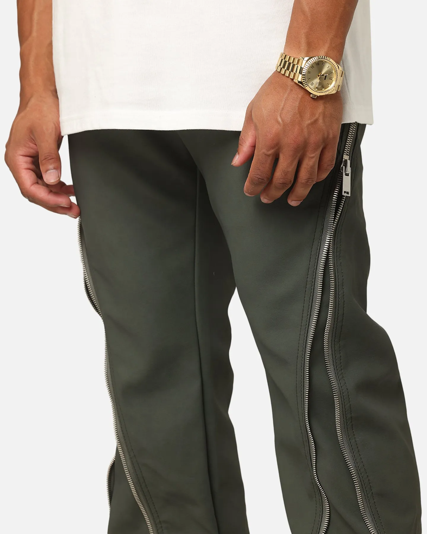 MNML D519 Leather Zipper Flare Pants Charcoal Grey sold by Culture Kings product image thumbnail 3