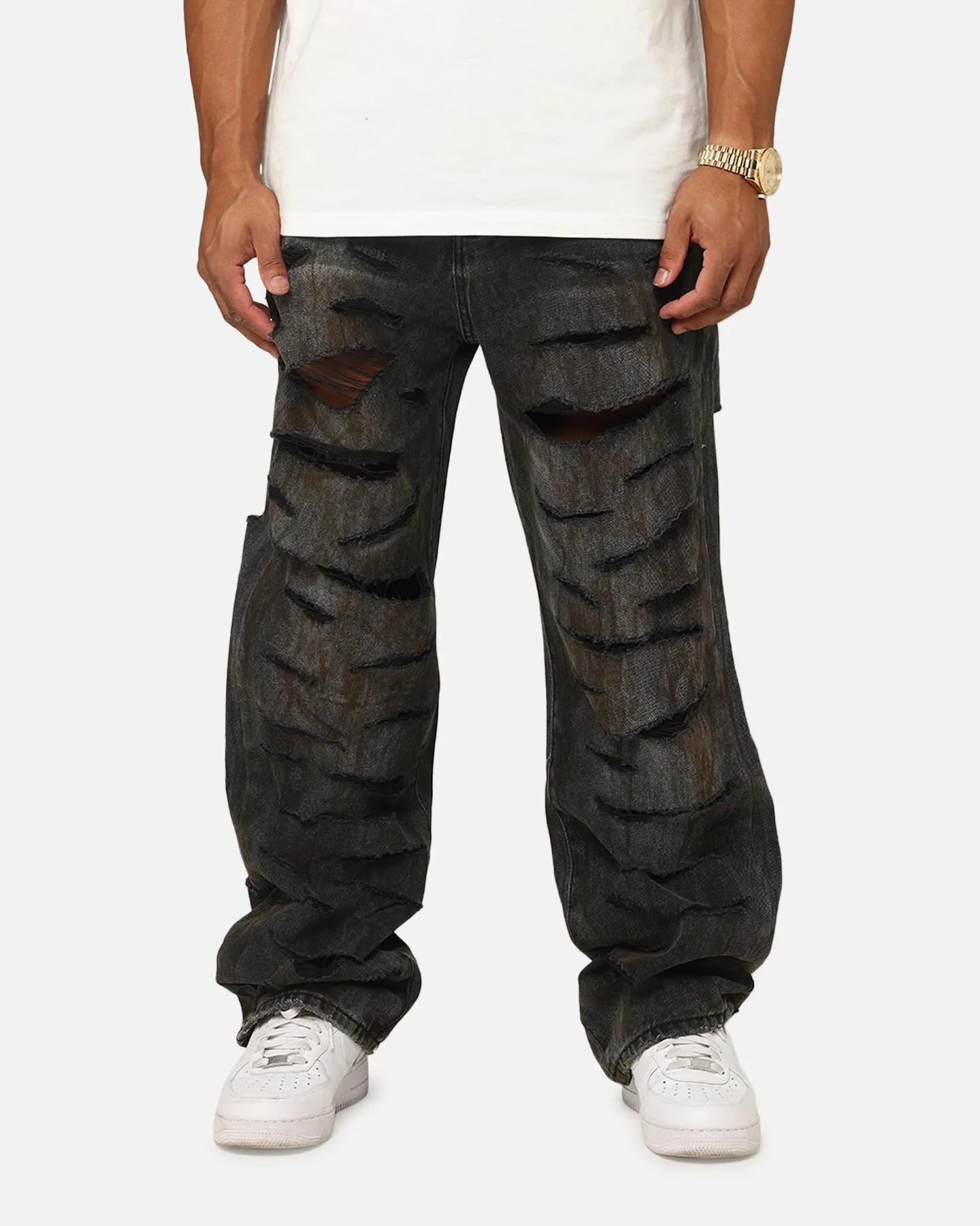 MNML Ultra Baggy Thrashed Denim Jeans Black sold by Culture Kings