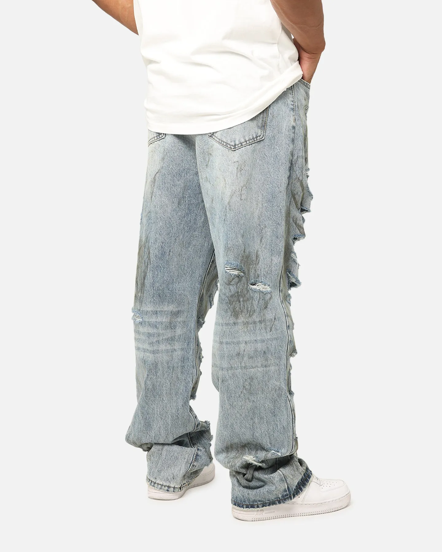 MNML Ultra Baggy Thrashed Denim Jeans Blue sold by Culture Kings product image thumbnail 5
