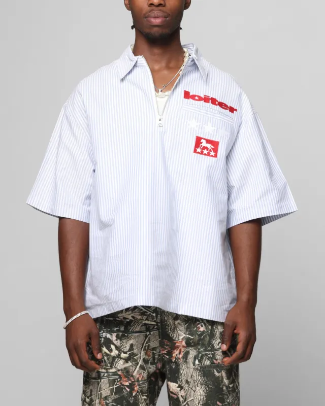 Loiter Rodeo Quarter Zip Up Shirt Blue Pin Stripe sold by Culture Kings