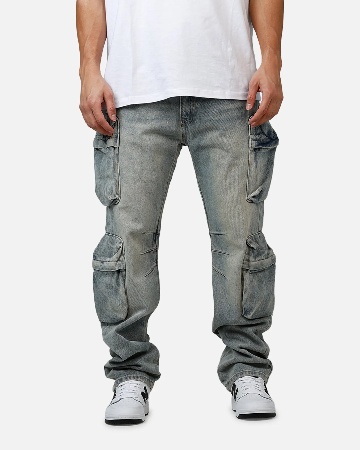 MNML V709 Wide Bellow Cargo Denim Pants Blue sold by Culture Kings