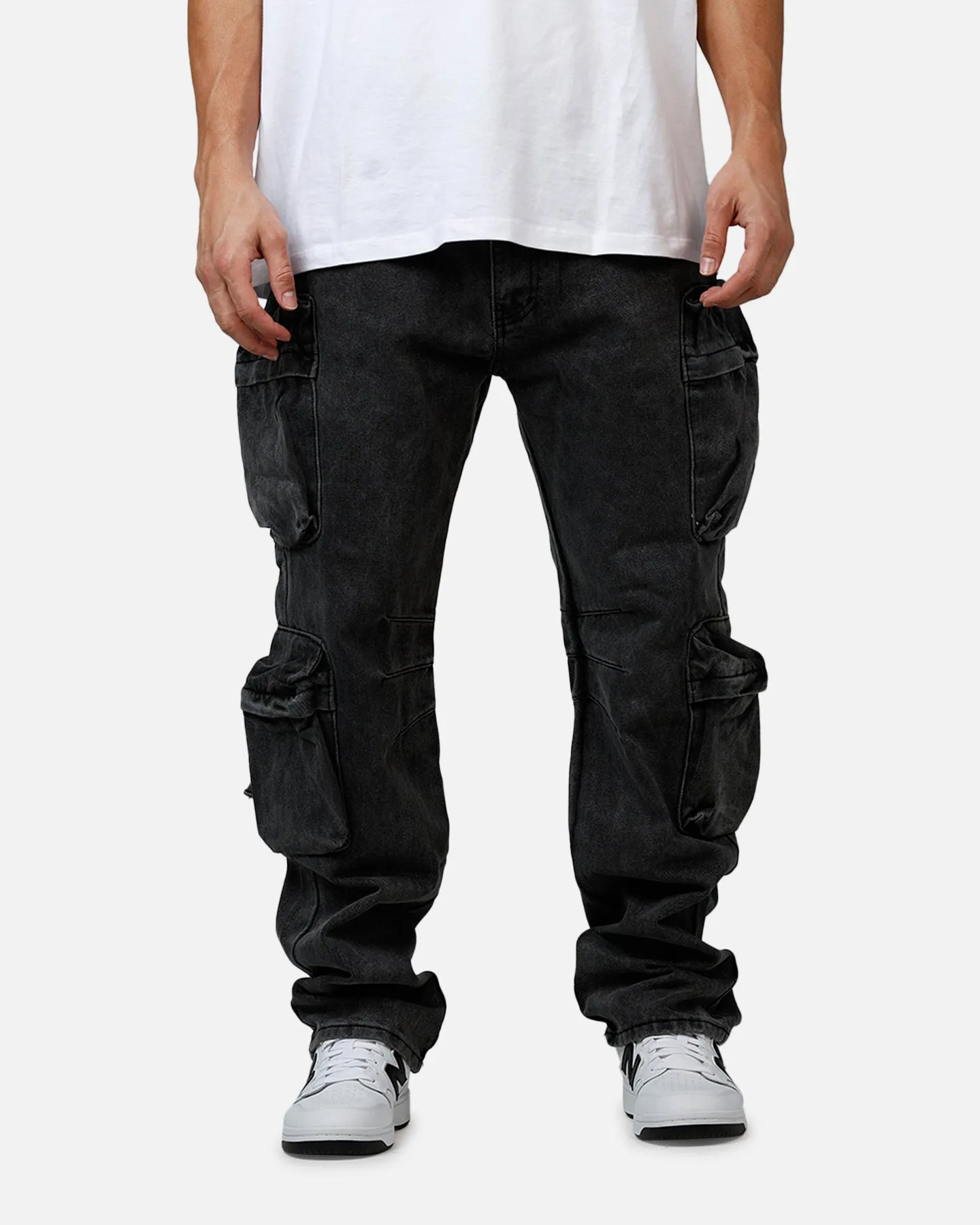 MNML V709 Wide Bellow Cargo Denim Pants Black sold by Culture Kings