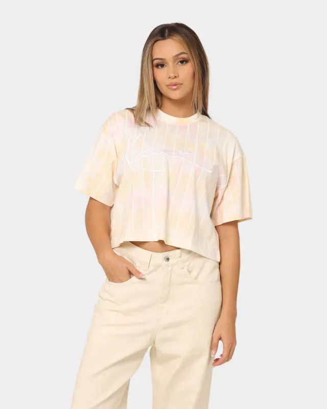Karl Kani Women's Signature Tie Dye Pinstripe Cropped T-Shirt Light Orange sold by Culture Kings