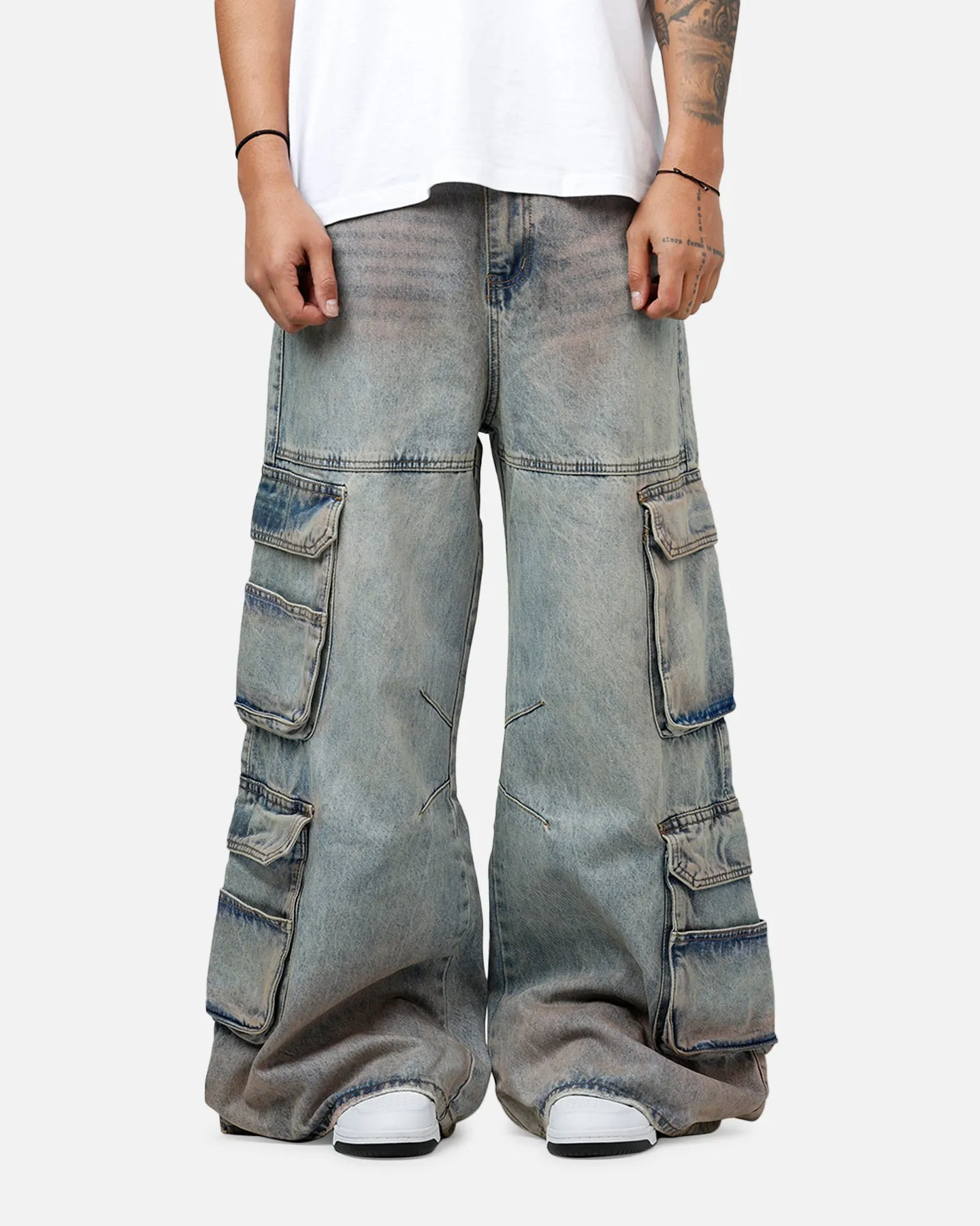 MNML Dune Double Cargo Denim Pants Blue/Red sold by Culture Kings