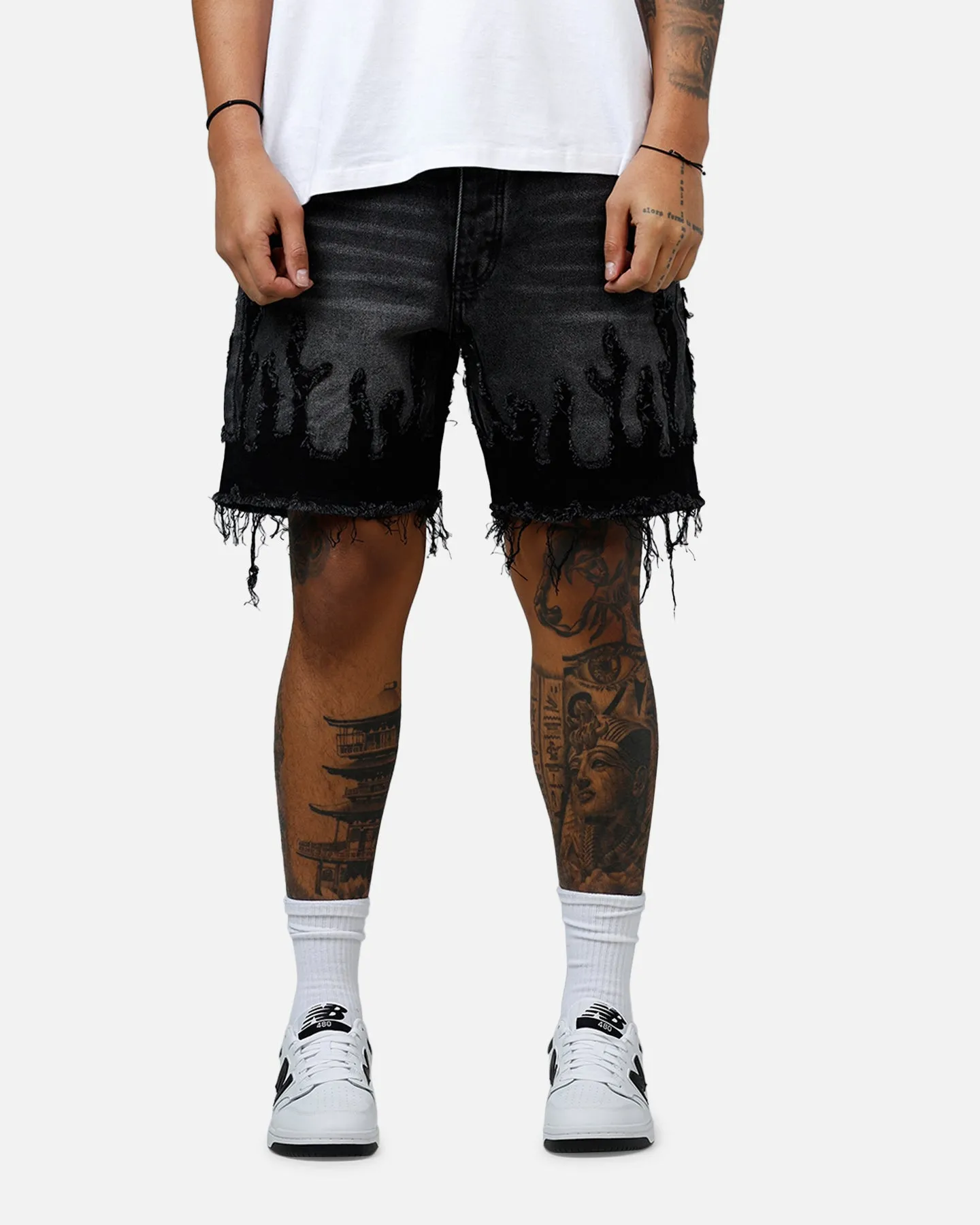 MNML Flame Denim Shorts Washed Black sold by Culture Kings