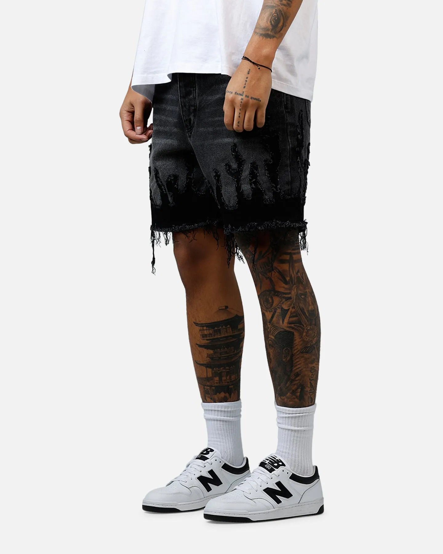 MNML Flame Denim Shorts Washed Black sold by Culture Kings product image thumbnail 4