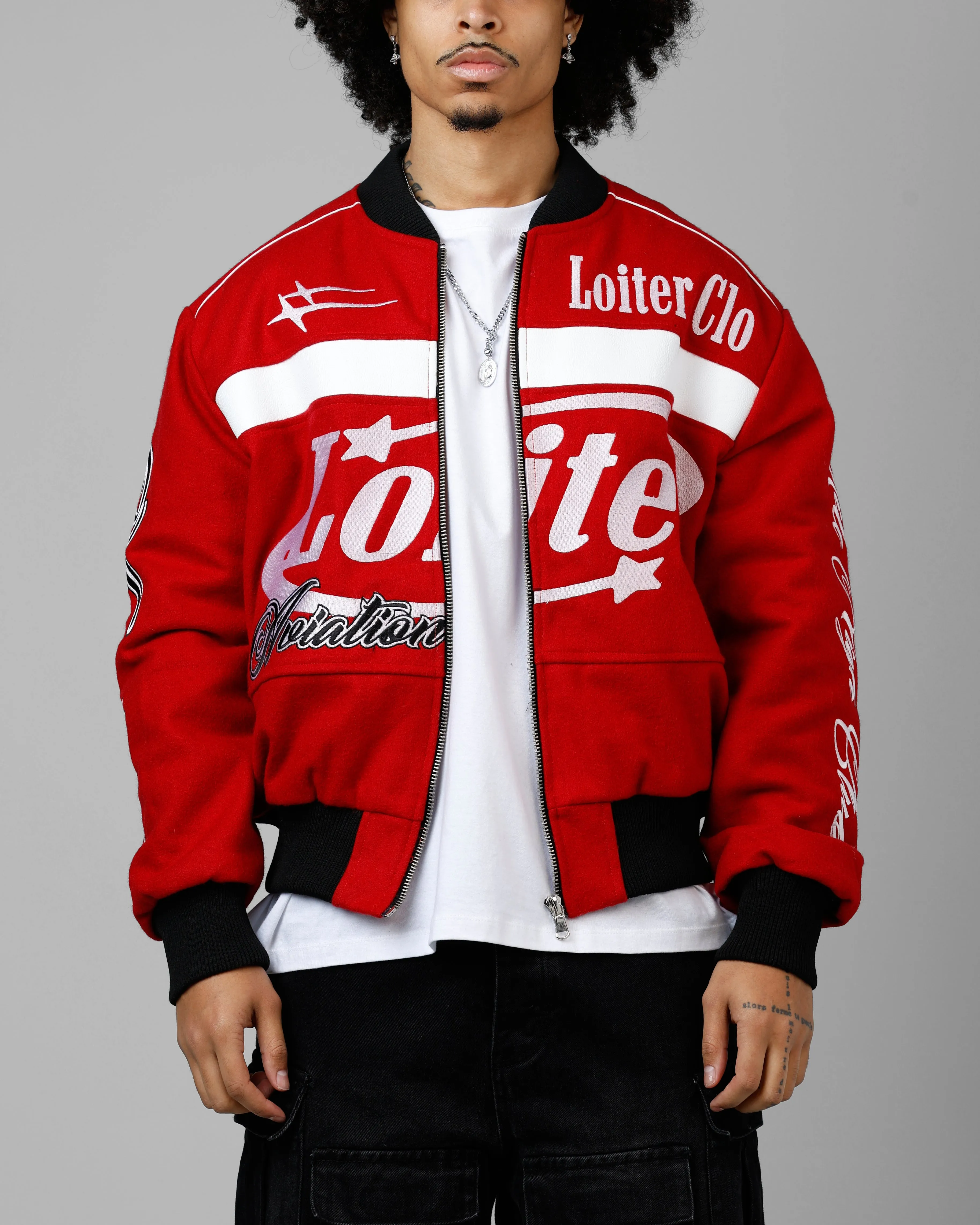 Loiter Aviation Bomber Jacket Red/Black sold by Culture Kings