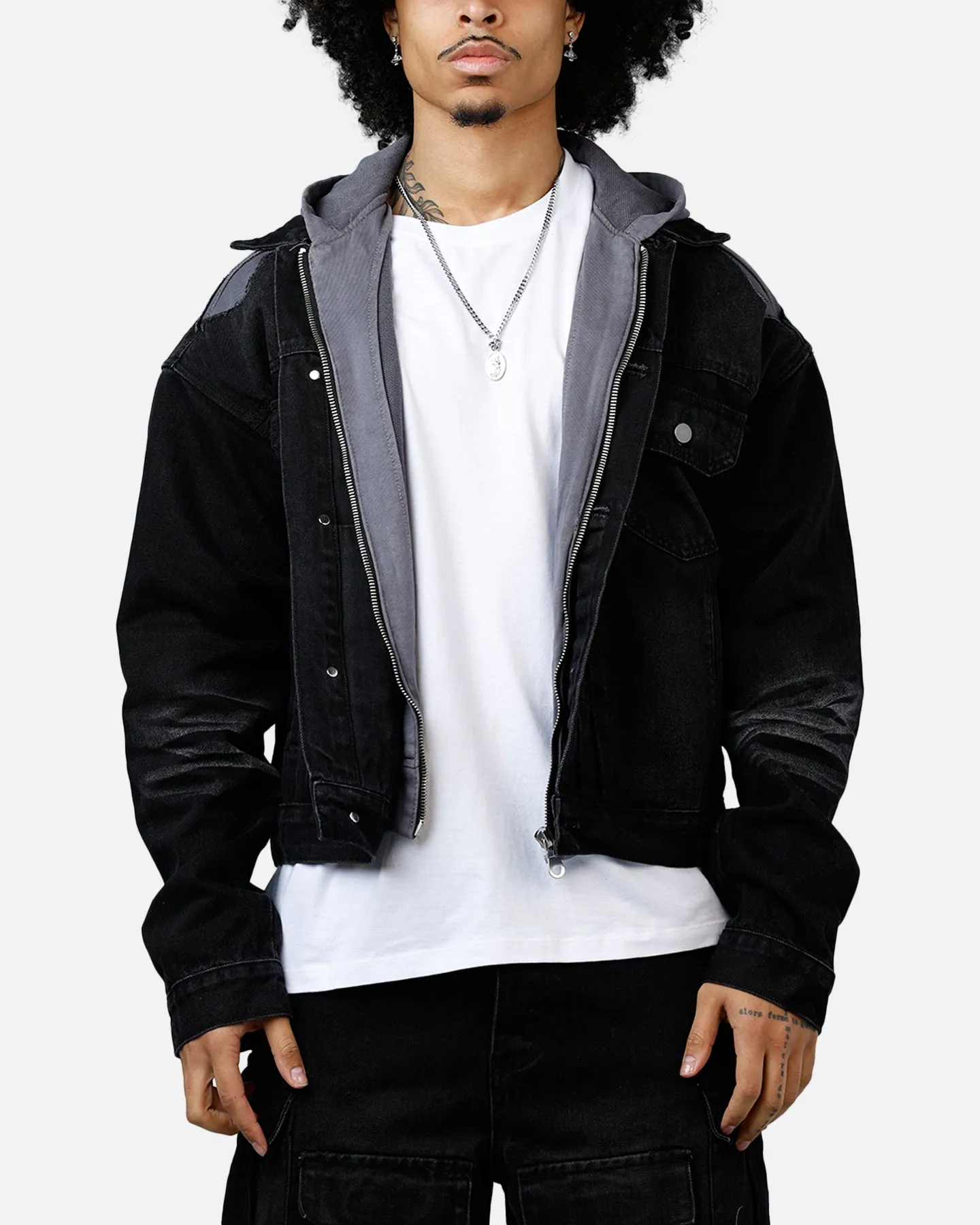MNML Denim Dissolved Trucker Jacket Black/Grey sold by Culture Kings
