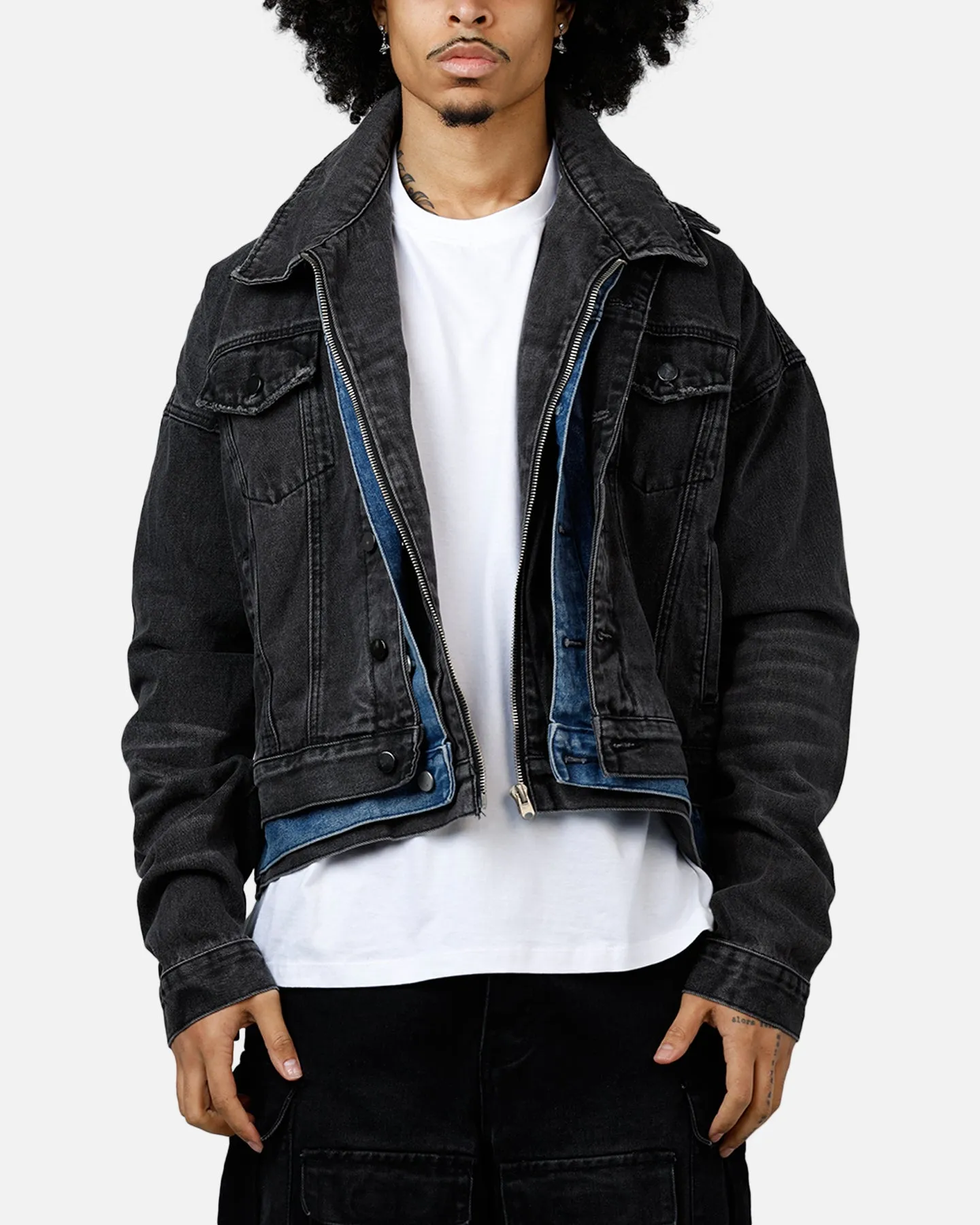 MNML Triple Threat Trucker Jacket Black/Blue sold by Culture Kings