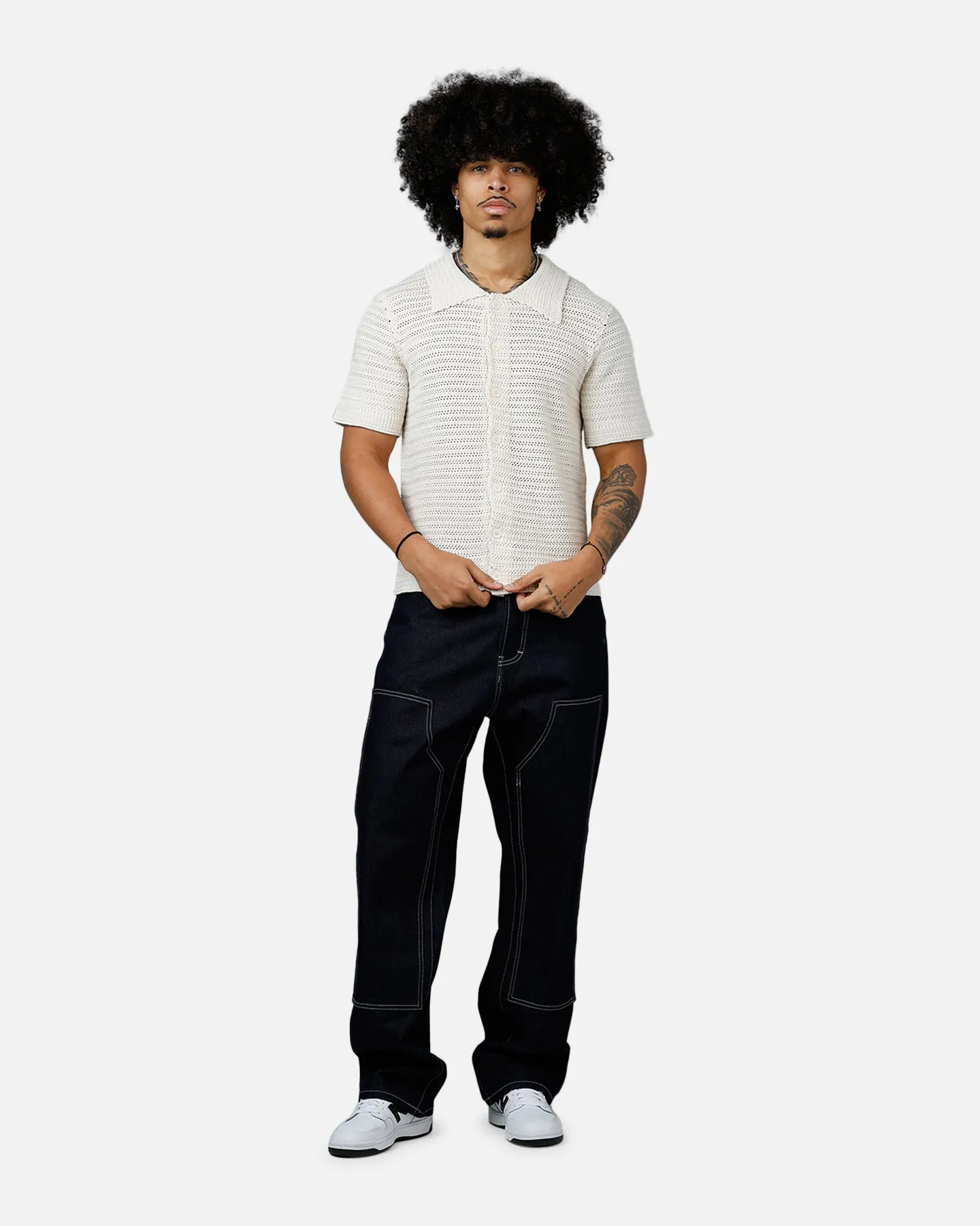 MNML Crochet Button Up Shirt Cream sold by Culture Kings product image thumbnail 3