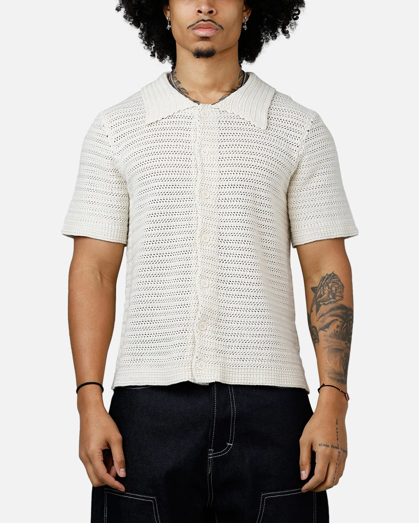 MNML Crochet Button Up Shirt Cream sold by Culture Kings