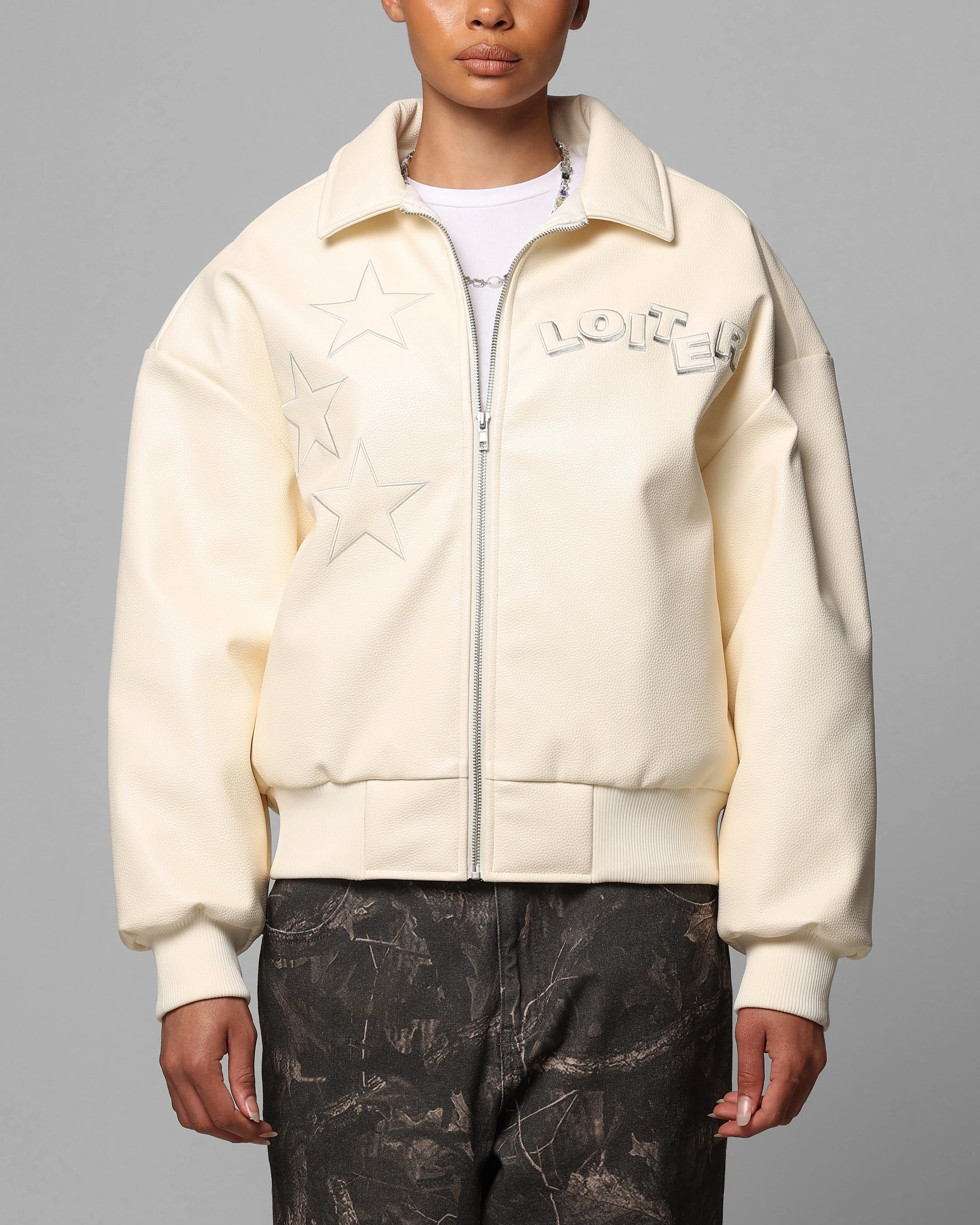 Loiter Solar Vegan Leather Varsity Jacket Beige sold by Culture Kings product image thumbnail 2