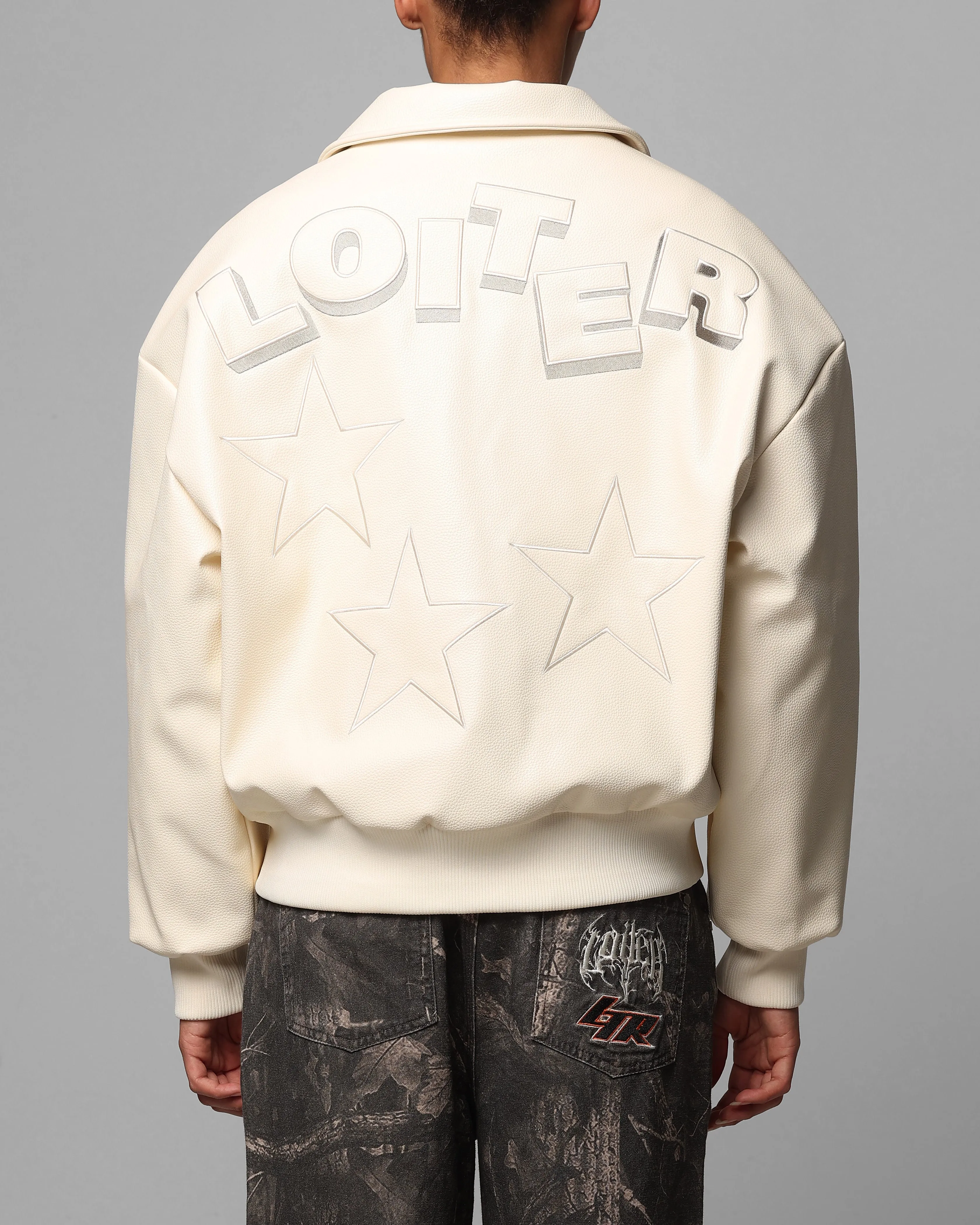 Loiter Solar Vegan Leather Varsity Jacket Beige sold by Culture Kings