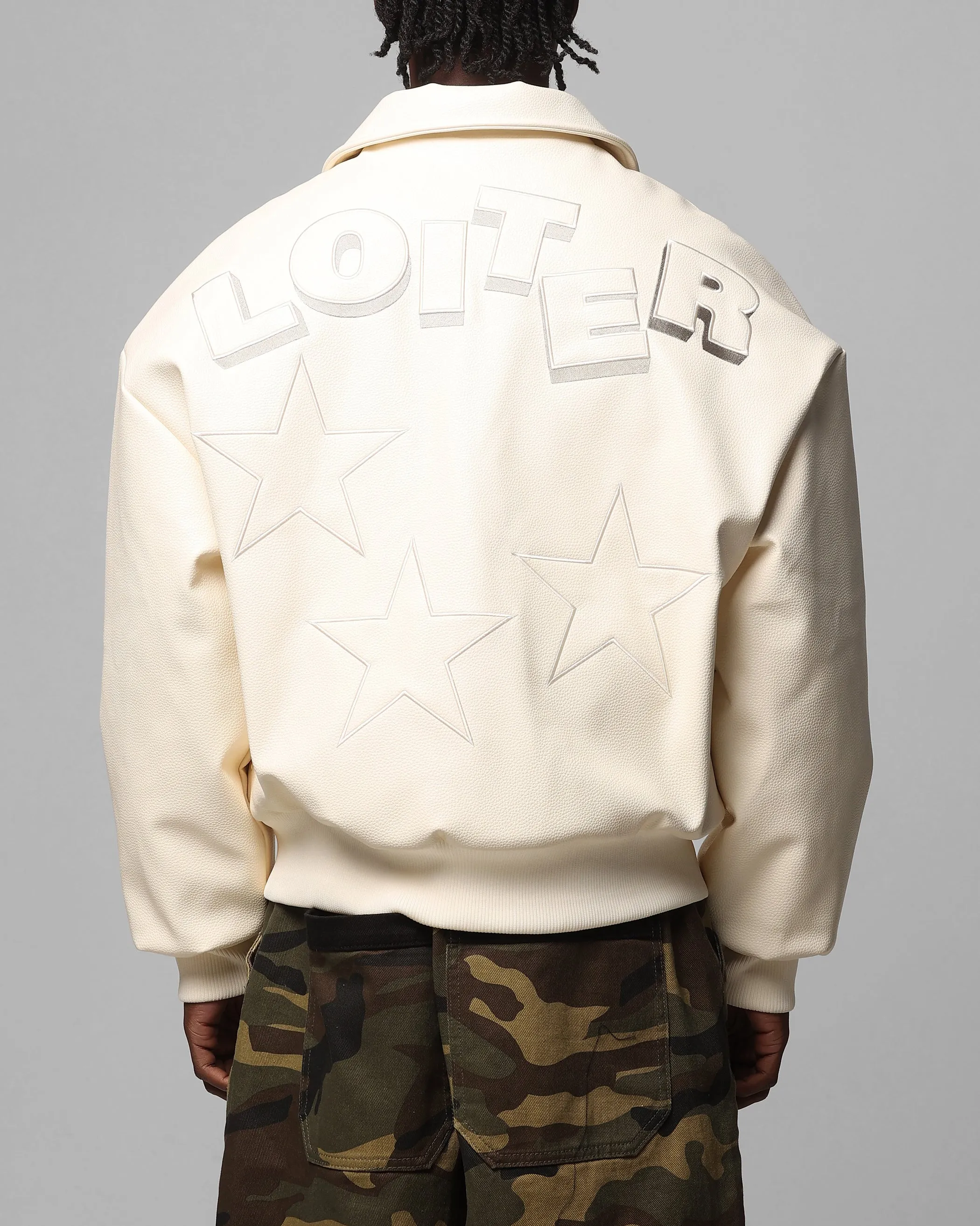 Loiter Solar Vegan Leather Varsity Jacket Beige sold by Culture Kings