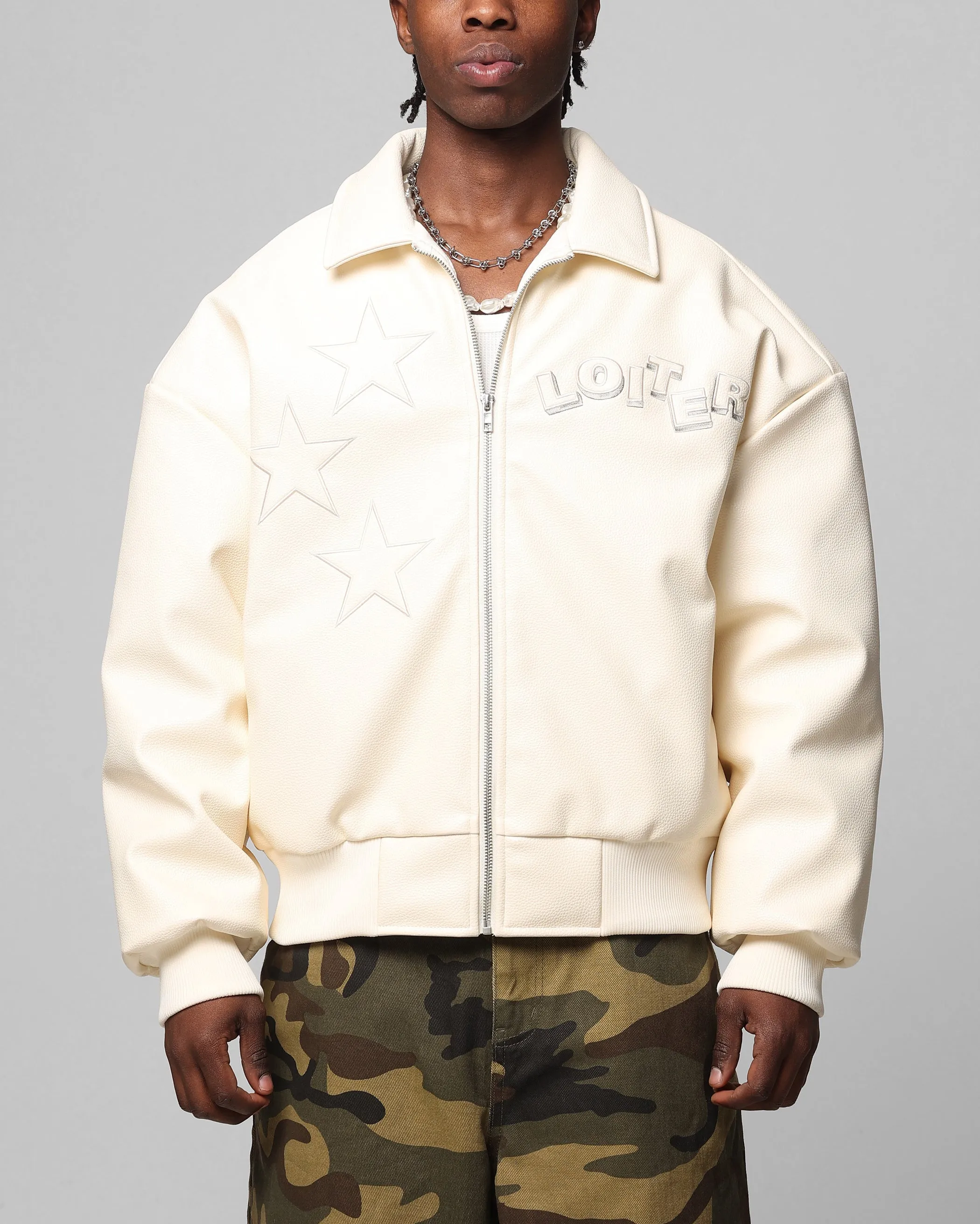 Loiter Solar Vegan Leather Varsity Jacket Beige sold by Culture Kings product image thumbnail 2