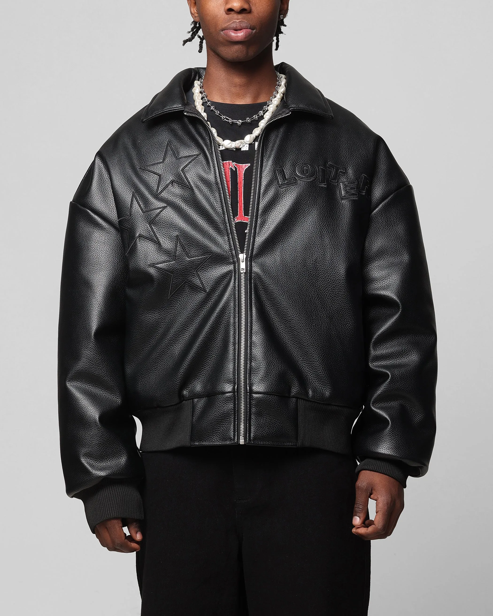 Loiter Solar Vegan Leather Varsity Jacket Black sold by Culture Kings
