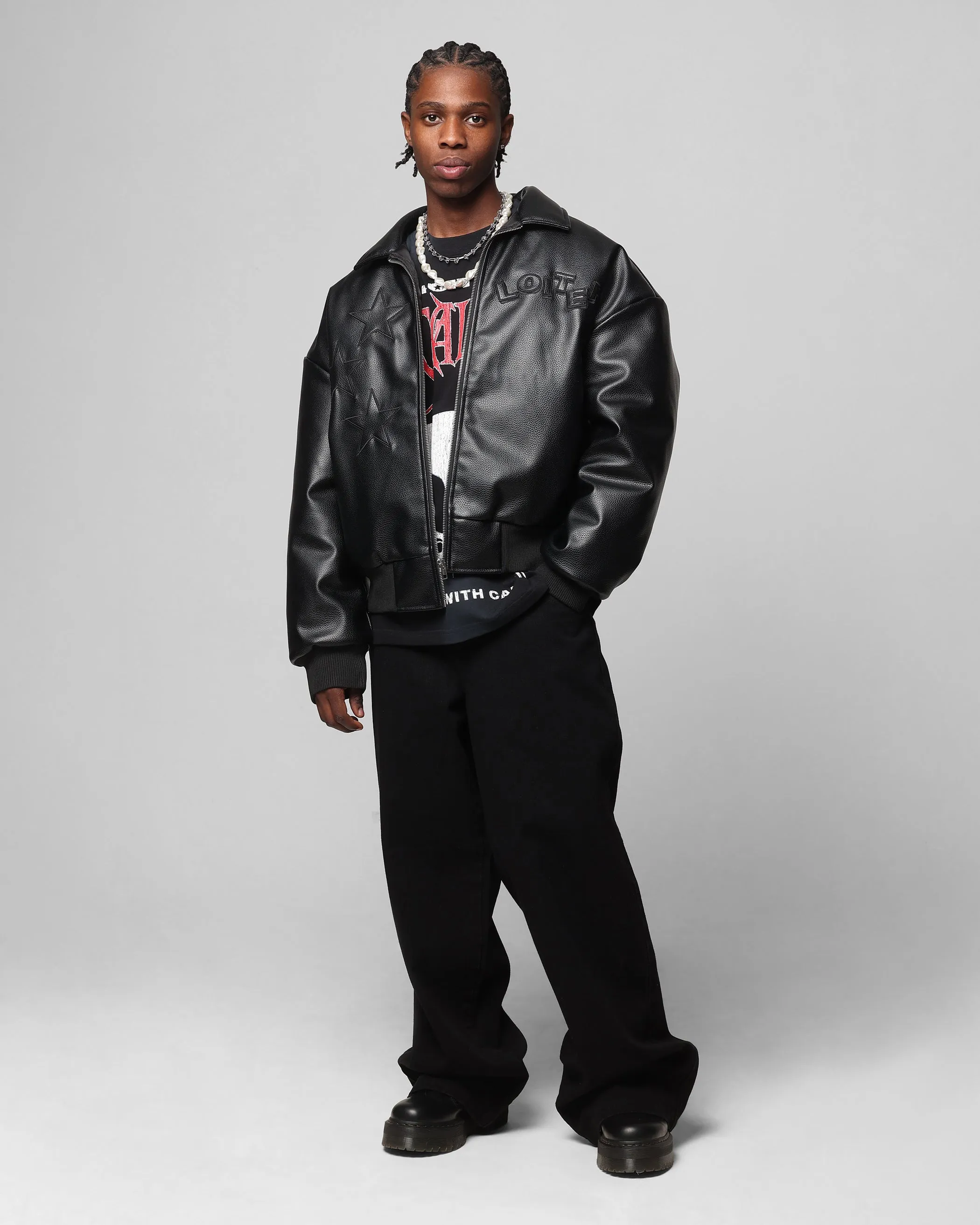 Loiter Solar Vegan Leather Varsity Jacket Black sold by Culture Kings product image thumbnail 3