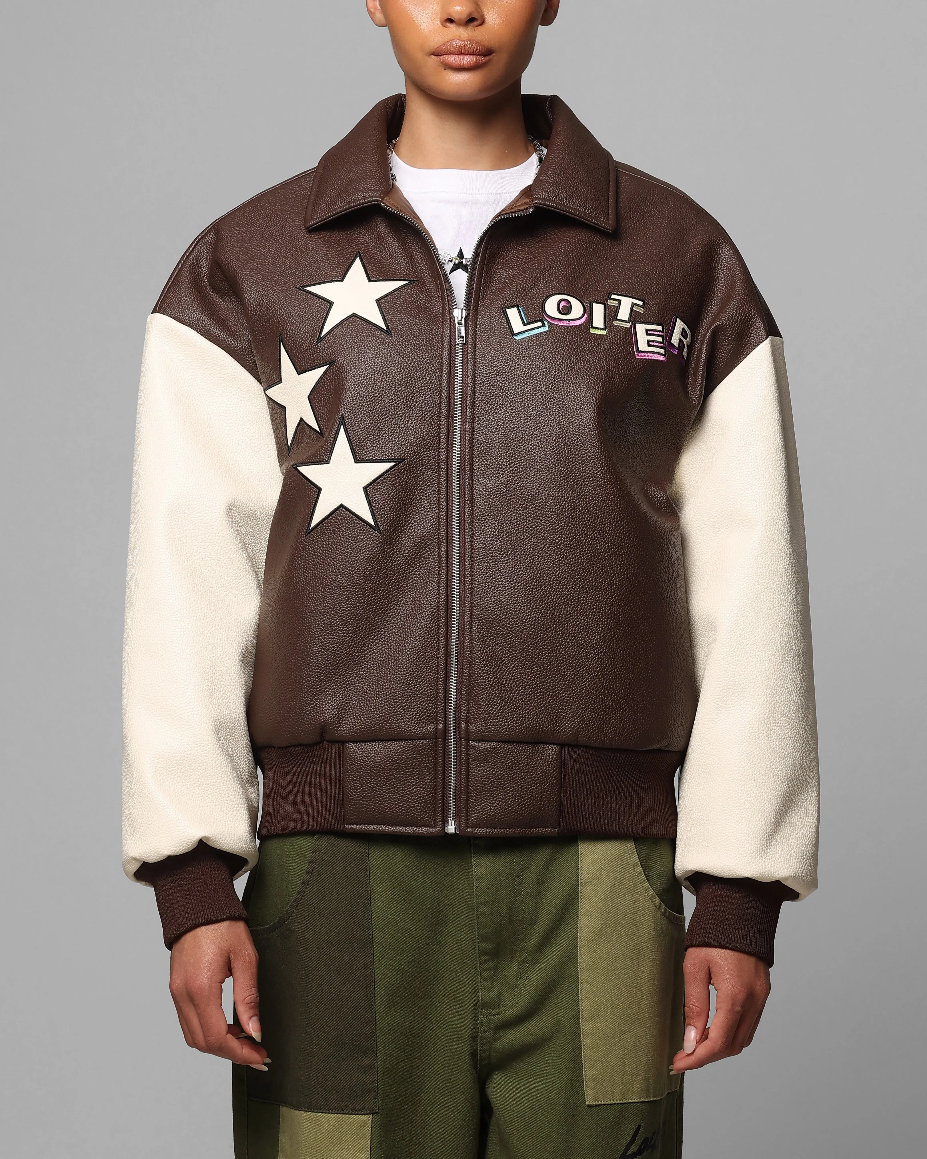 Loiter Solar Vegan Leather Varsity Jacket Brown/Beige sold by Culture Kings product image thumbnail 2
