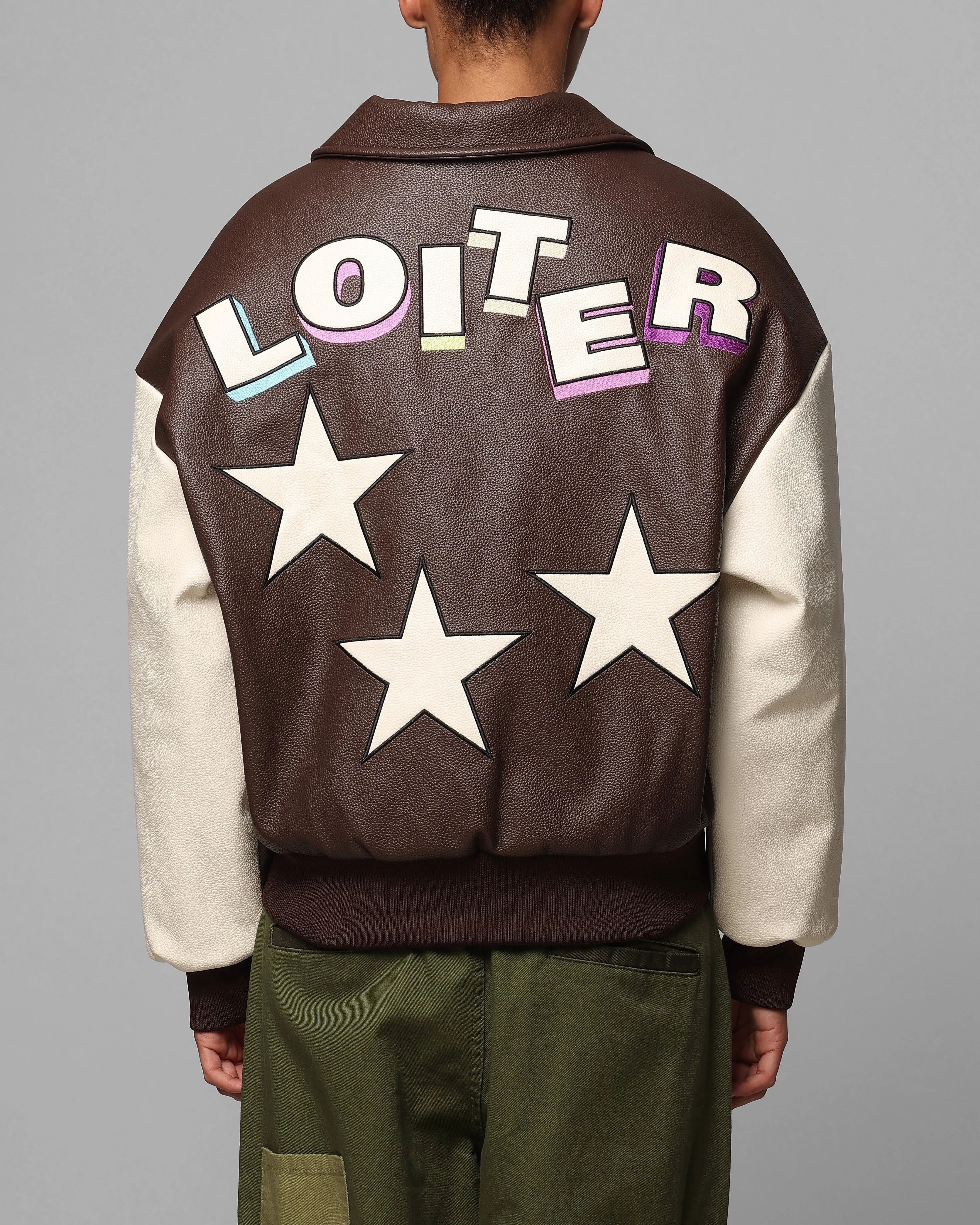 Loiter Solar Vegan Leather Varsity Jacket Brown/Beige sold by Culture Kings