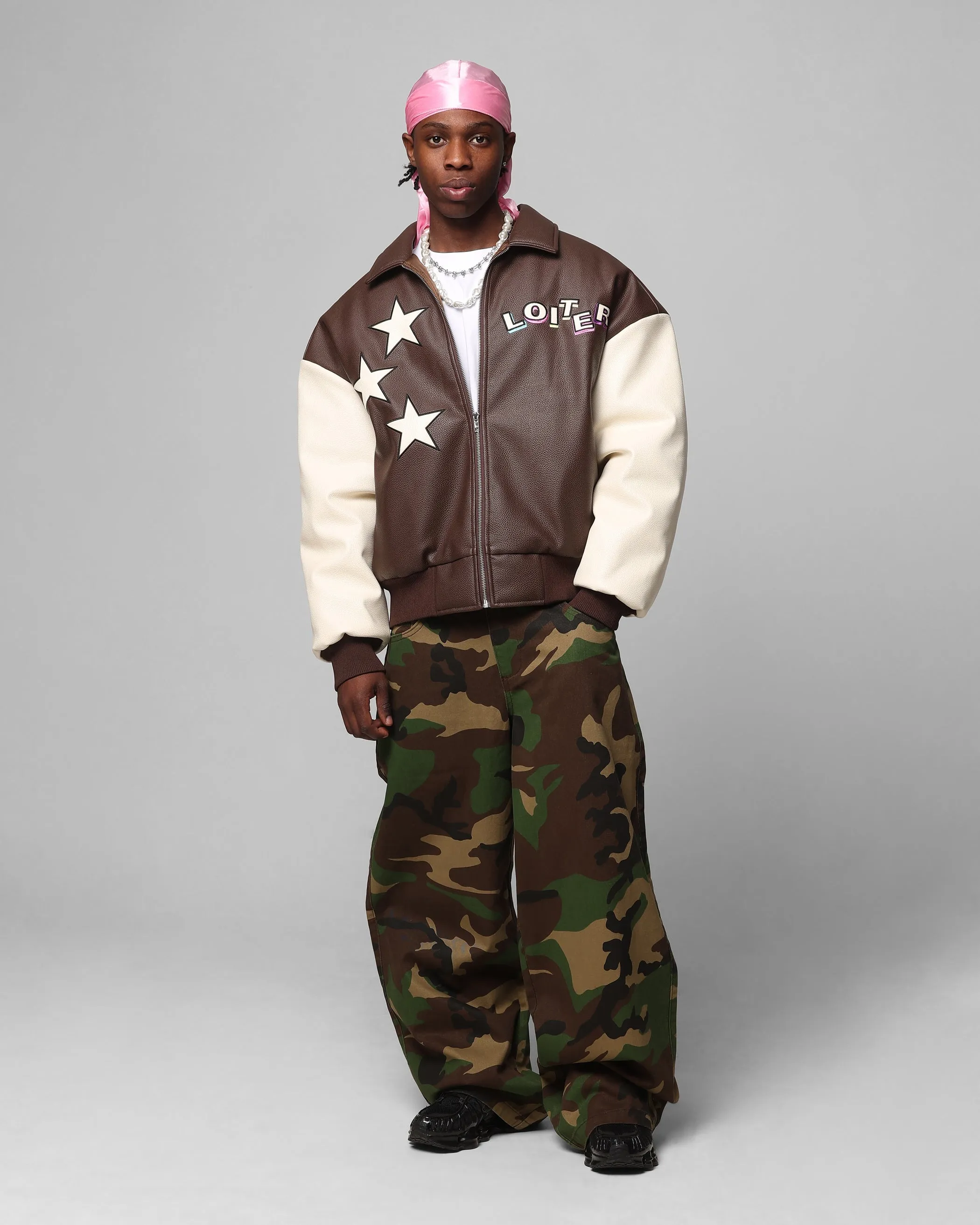 Loiter Solar Vegan Leather Varsity Jacket Brown/Beige sold by Culture Kings product image thumbnail 3