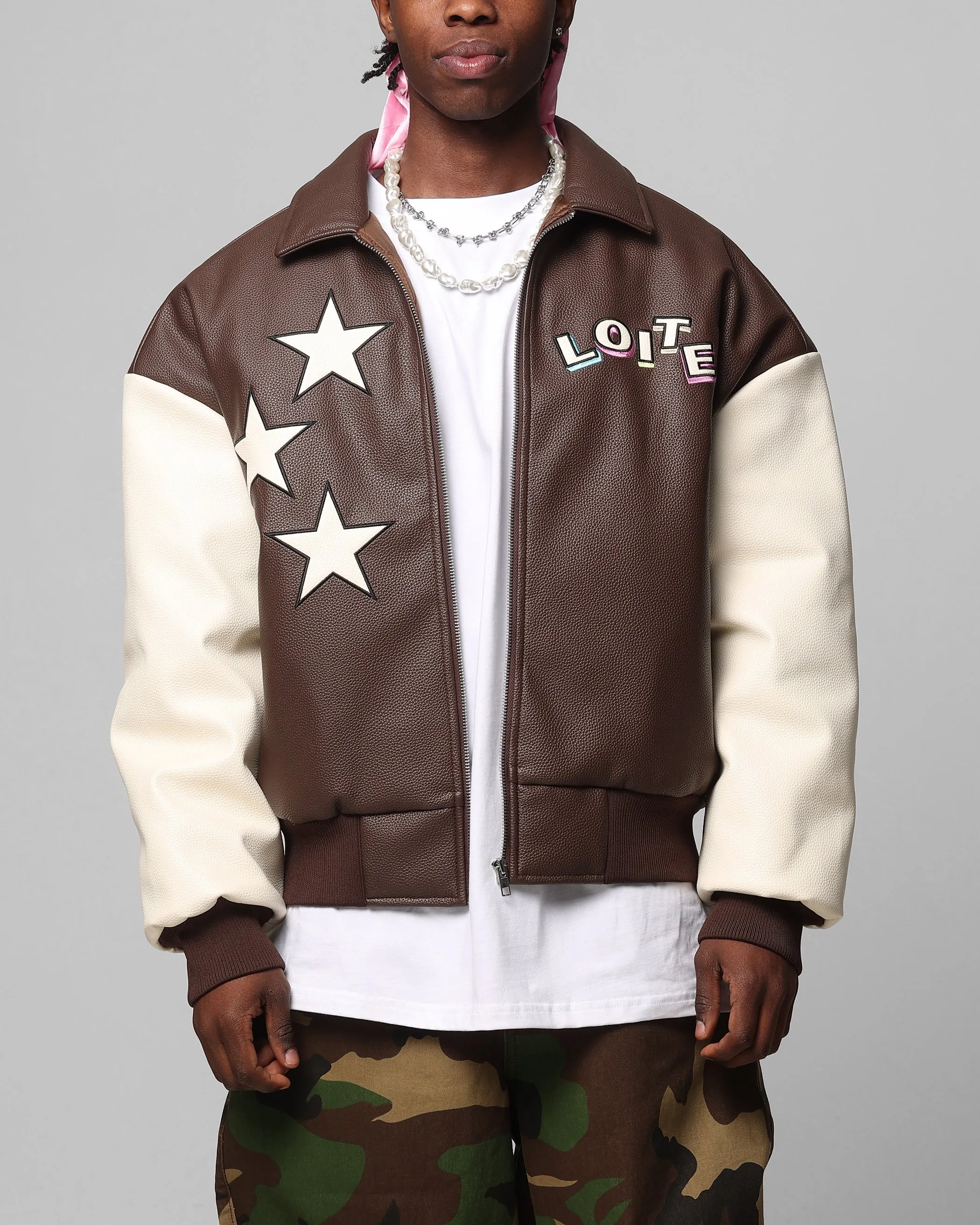 Loiter Solar Vegan Leather Varsity Jacket Brown/Beige sold by Culture Kings product image thumbnail 2