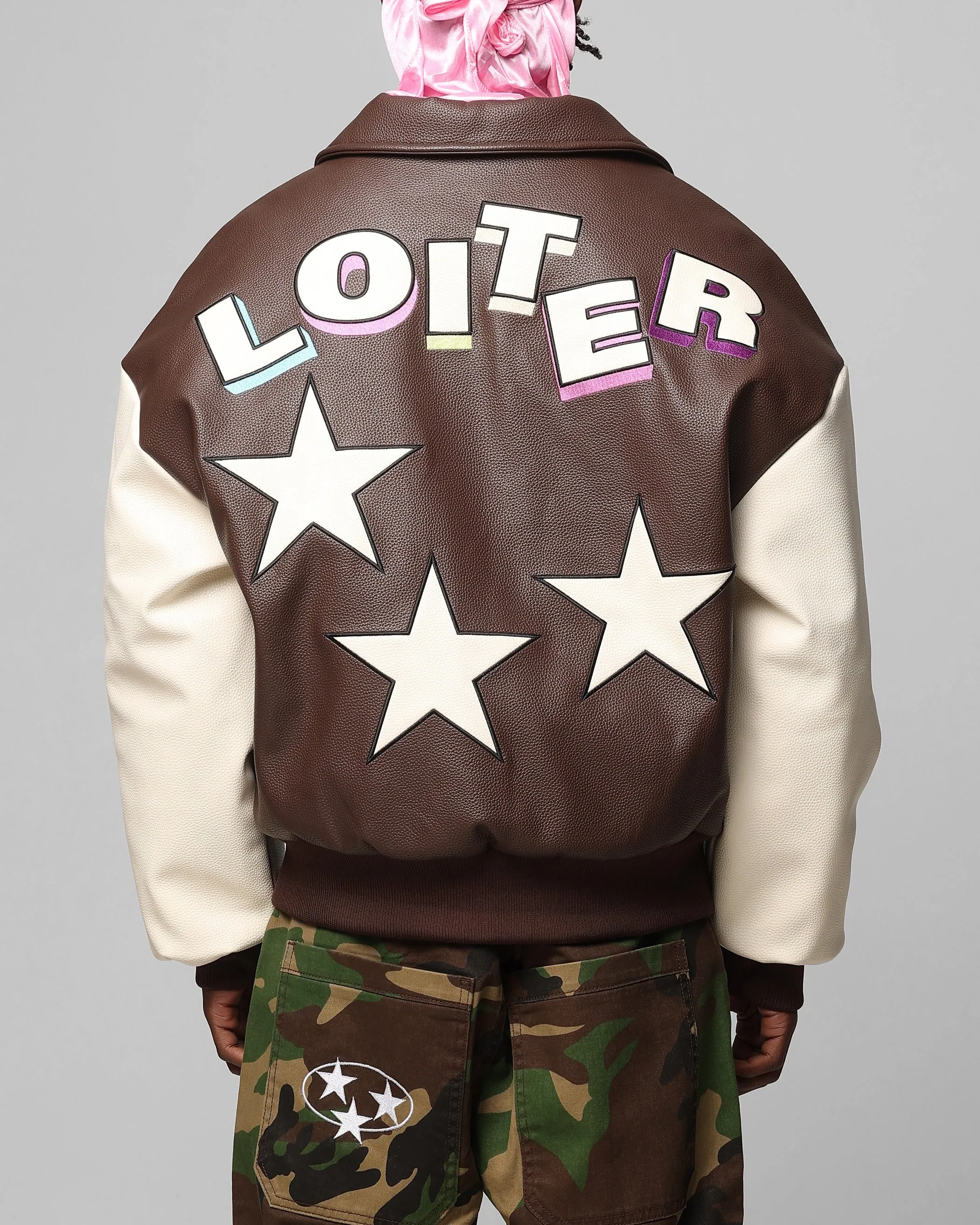 Loiter Solar Vegan Leather Varsity Jacket Brown/Beige sold by Culture Kings