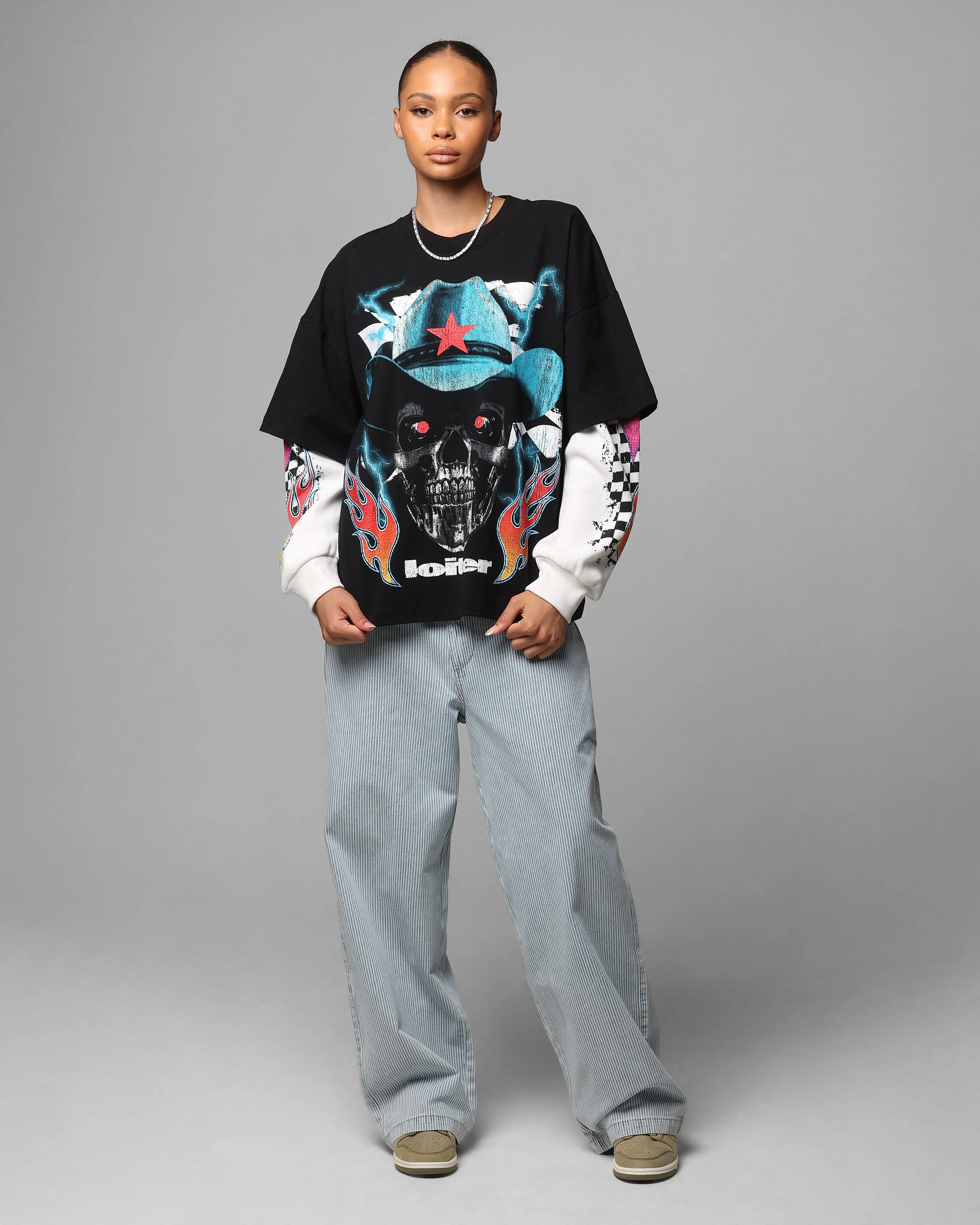 Loiter Daytona Layered Long Sleeve T-Shirt Black/White sold by Culture Kings product image thumbnail 3