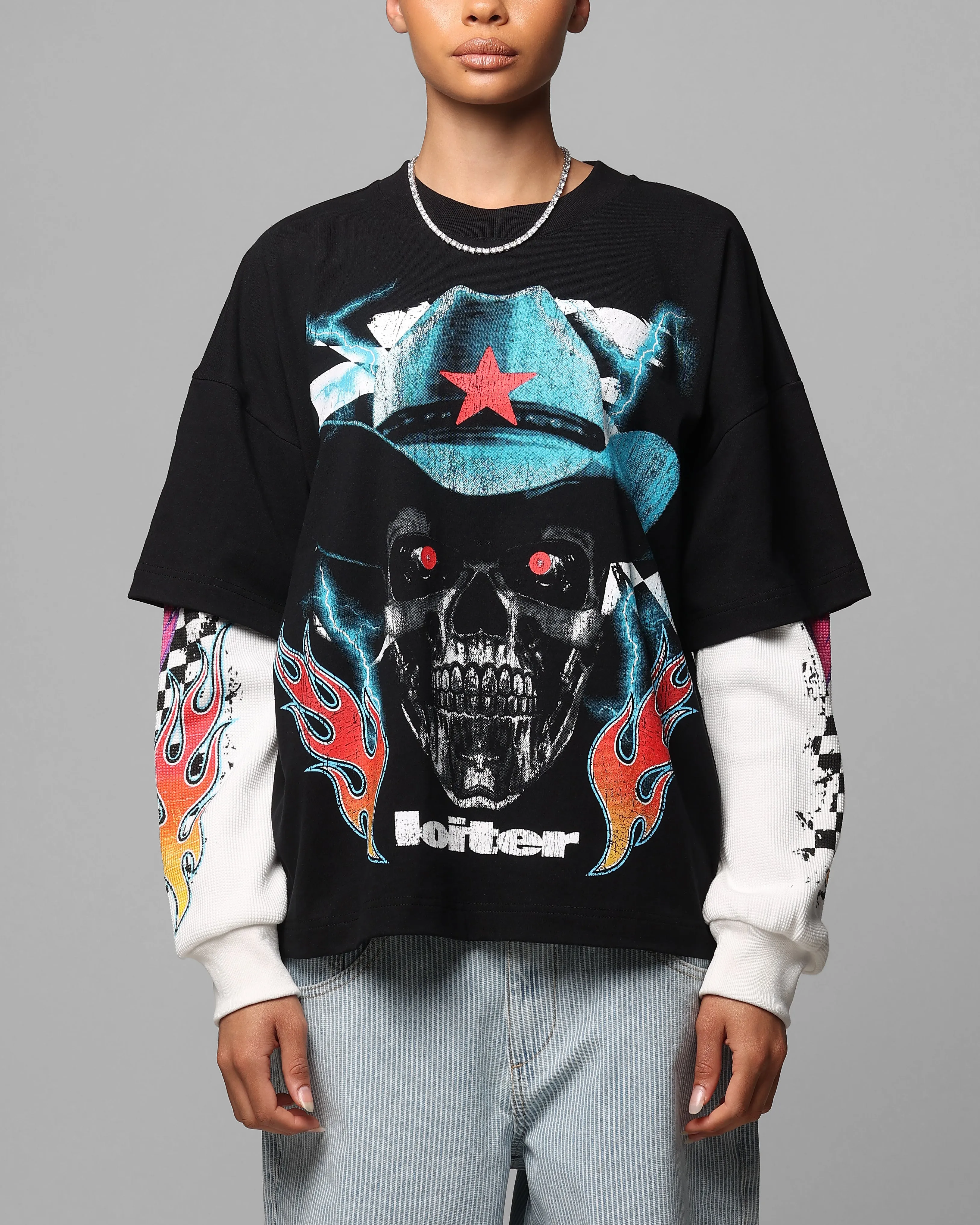 Loiter Daytona Layered Long Sleeve T-Shirt Black/White sold by Culture Kings