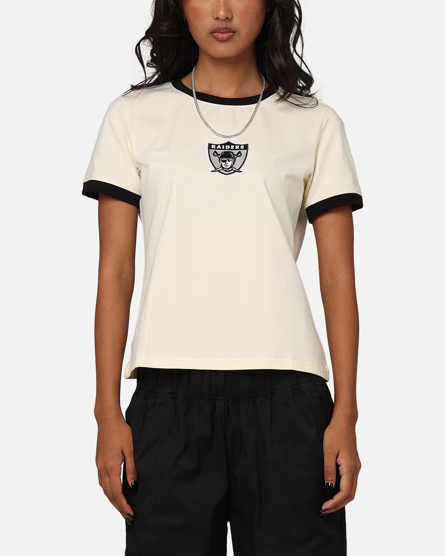 Pro Standard Women's Las Vegas Raiders SJ Ringer T-Shirt Eggshell/Black sold by Culture Kings