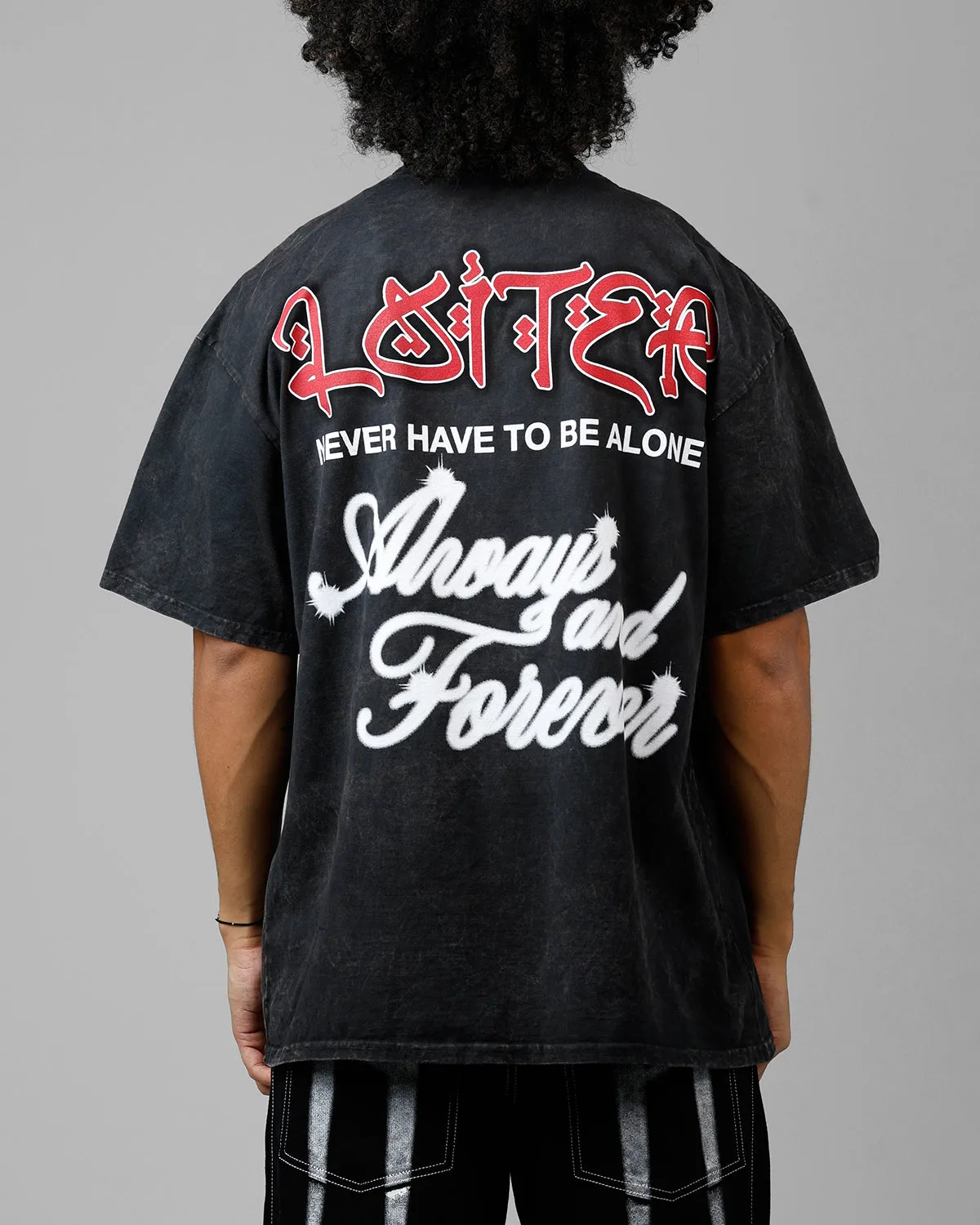 Loiter Always And Forever T-Shirt Black Acidwash sold by Culture Kings