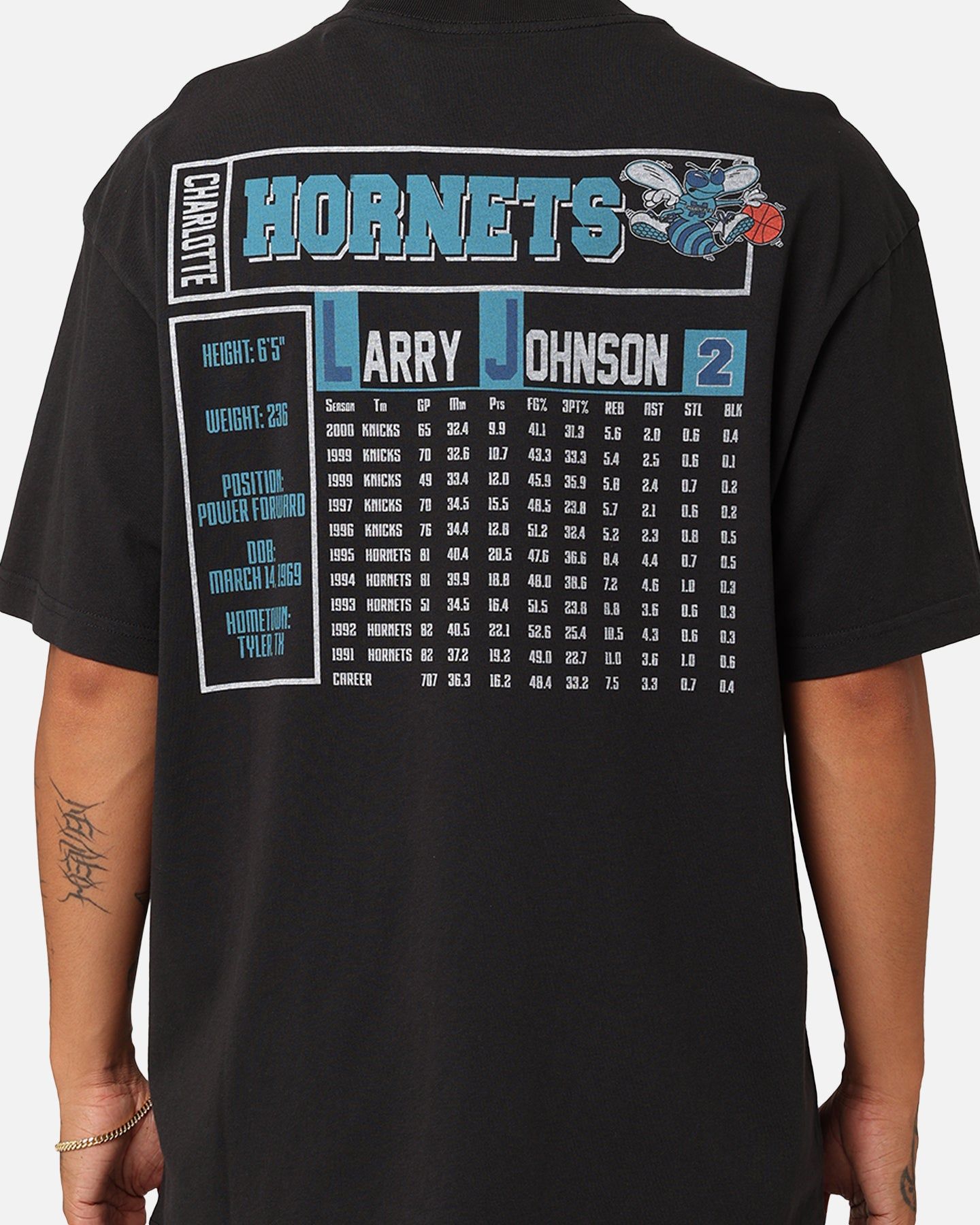 Mitchell & Ness Charlotte Hornets Larry Johnson Player & Stats T-Shirt Black sold by Culture Kings product image thumbnail 5