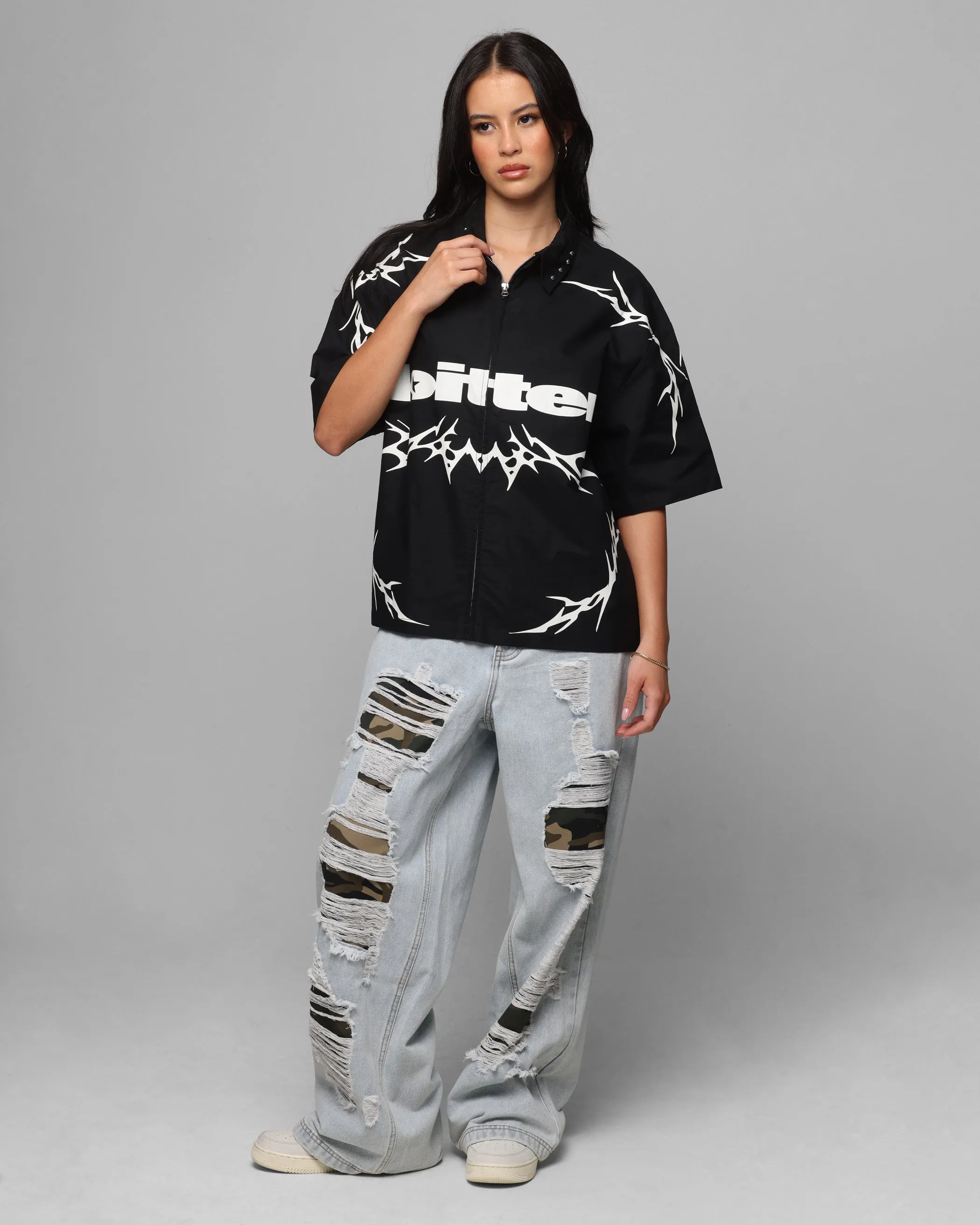 Loiter Cyber Zip Up Short Sleeve Shirt Black sold by Culture Kings product image thumbnail 3