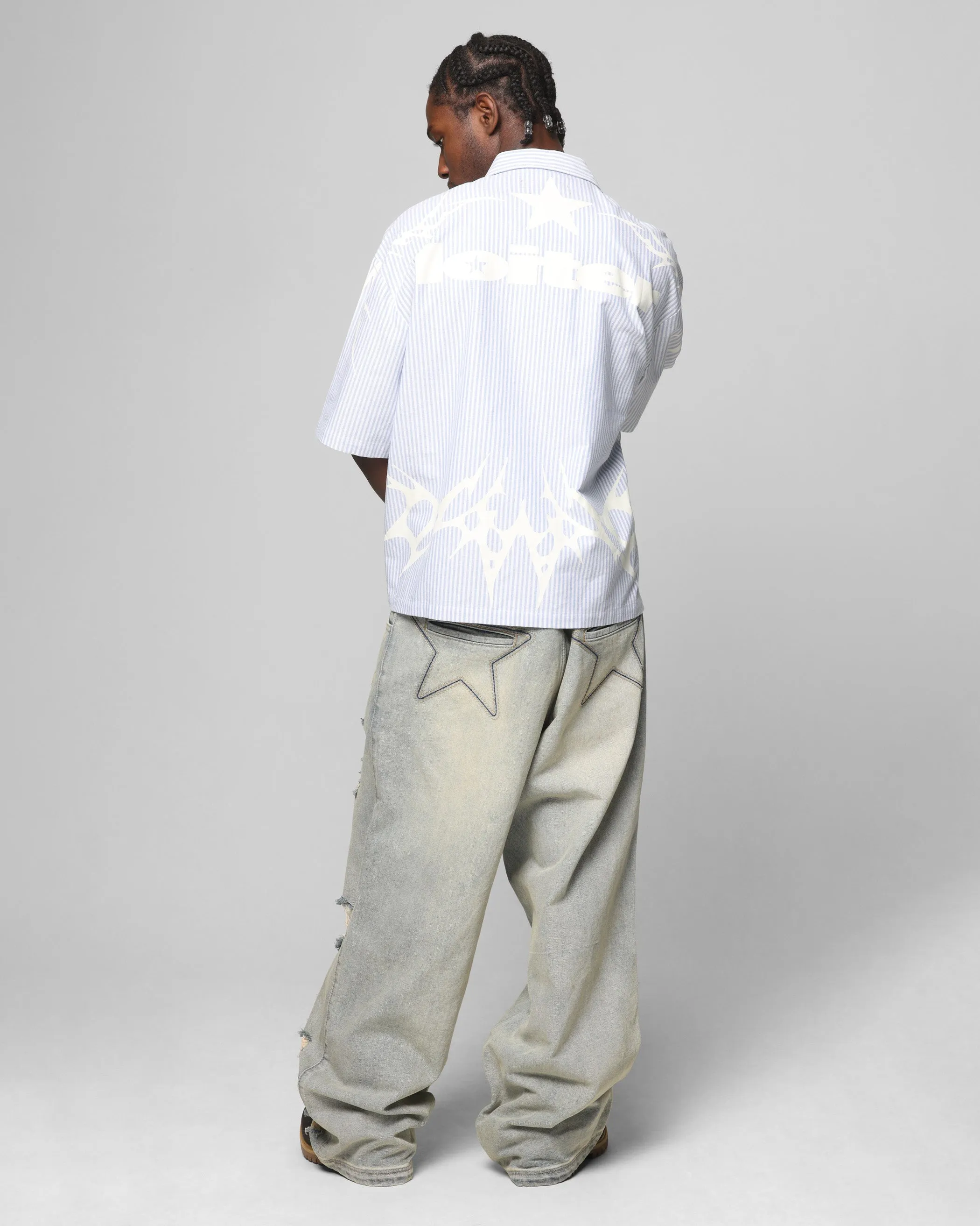 Loiter Cyber Zip Up Short Sleeve Shirt Blue Pin Stripe sold by Culture Kings product image thumbnail 4