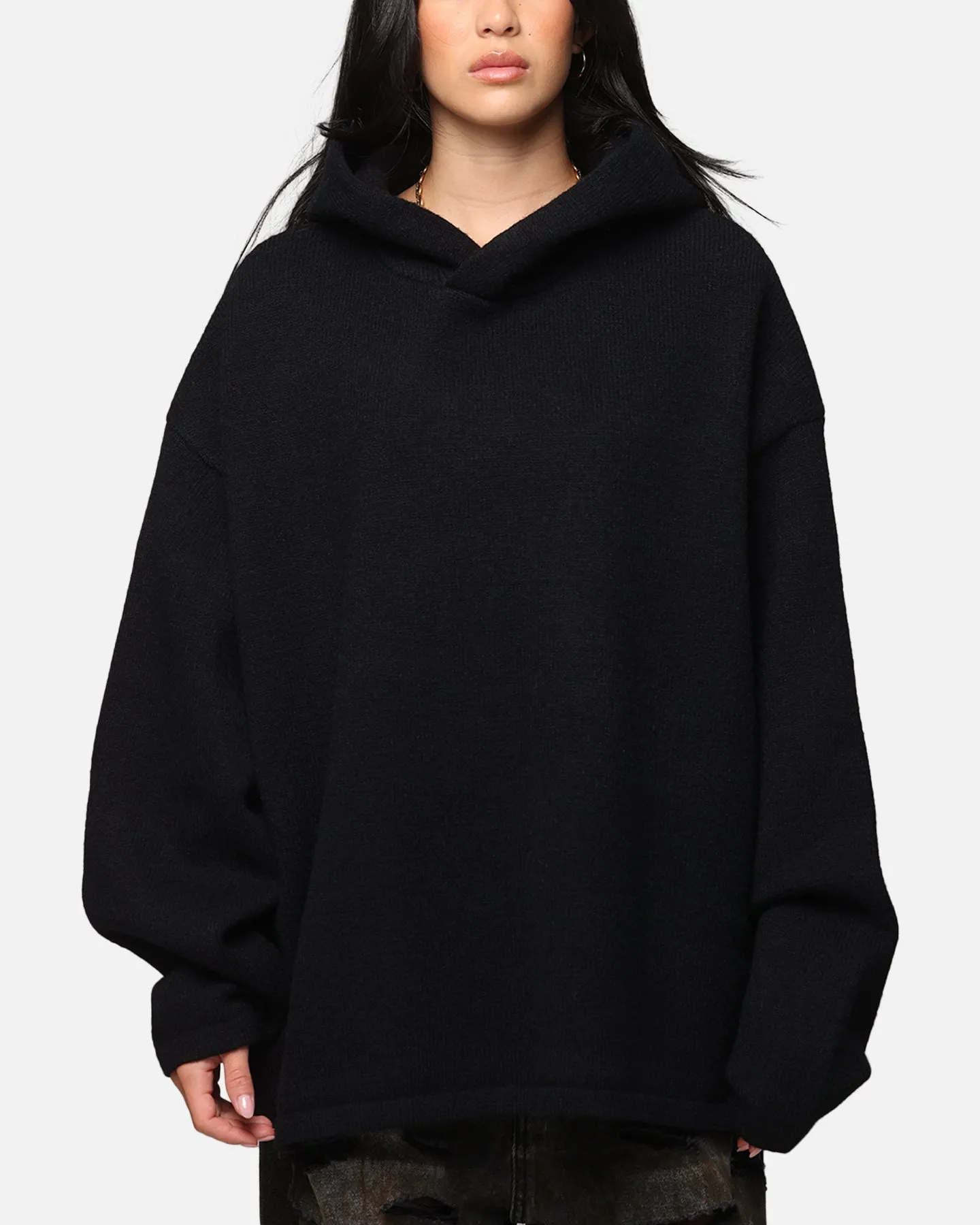 MNML Tonal Grain Knitted Hoodie Black sold by Culture Kings
