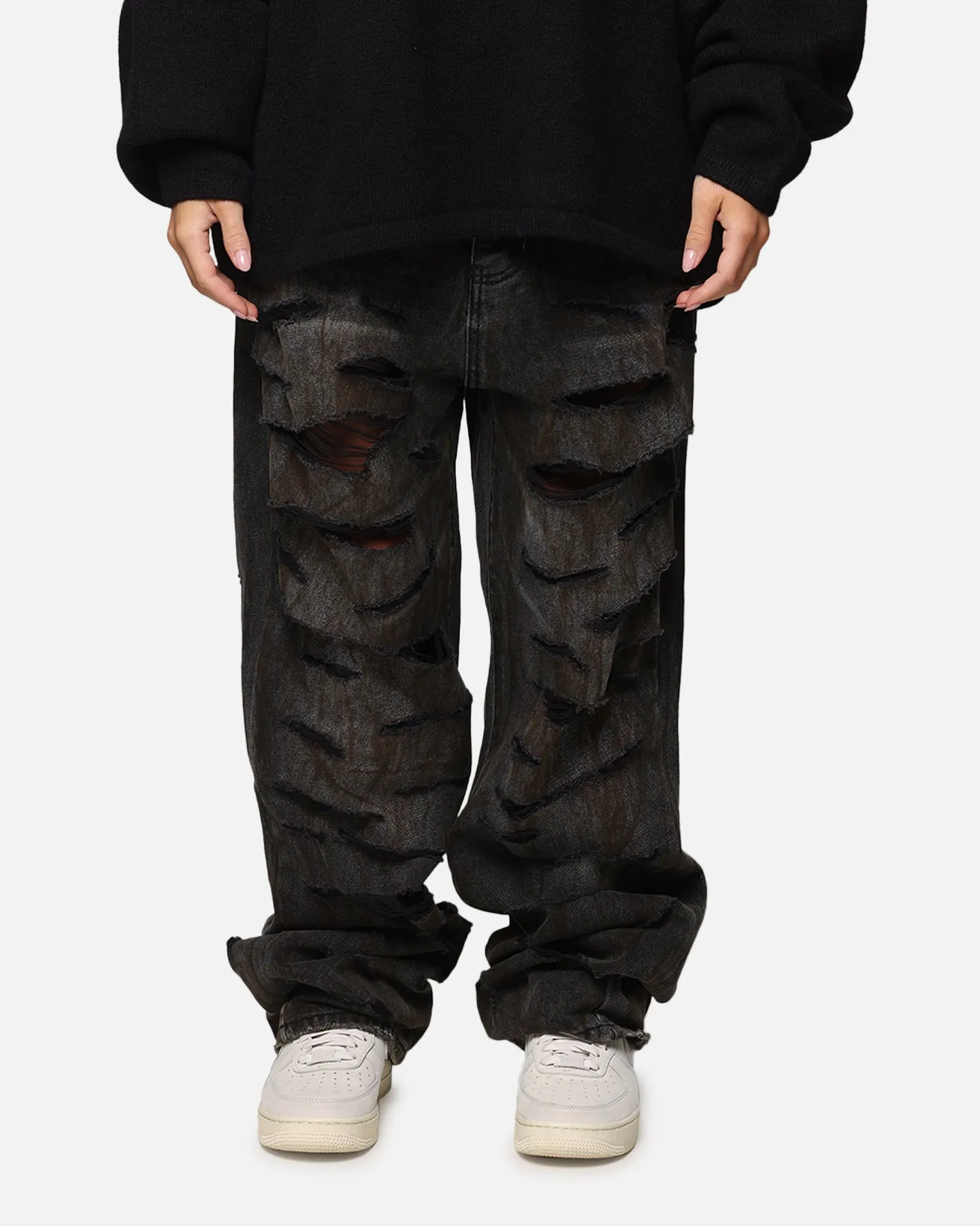 MNML Ultra Baggy Thrashed Denim Jeans Black sold by Culture Kings