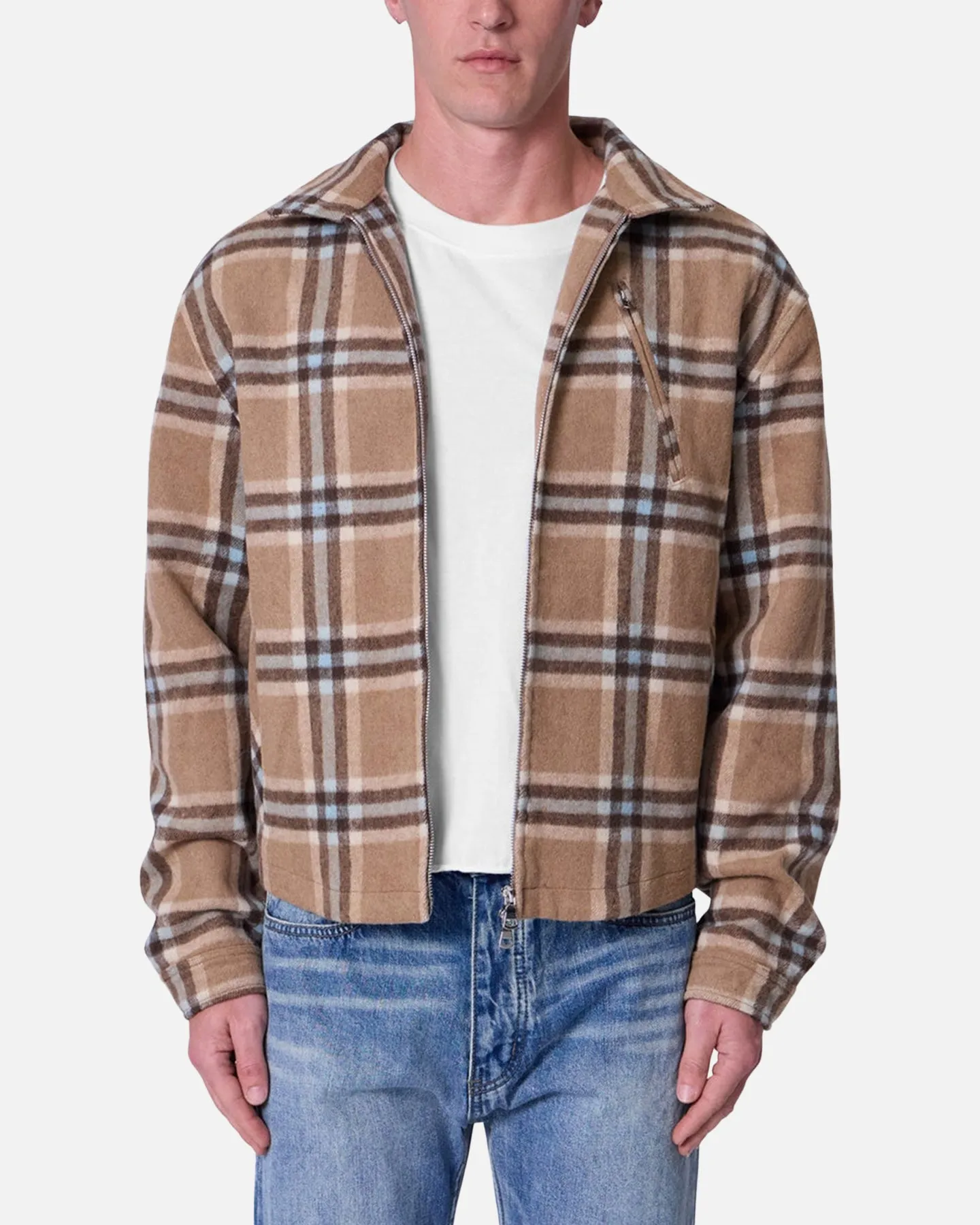MNML Plaid Flannel Front Zip Jacket Brown/Cream sold by Culture Kings