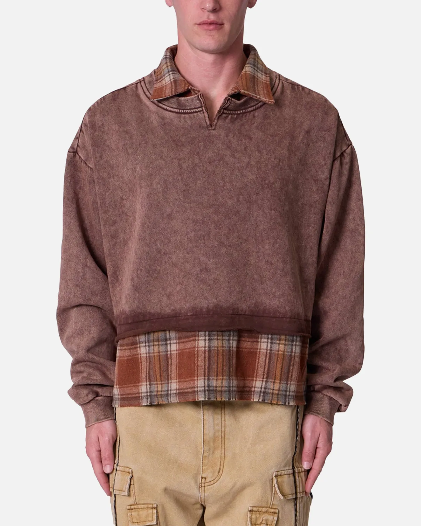 MNML Flannel Crew Pullover Sweater Brown sold by Culture Kings